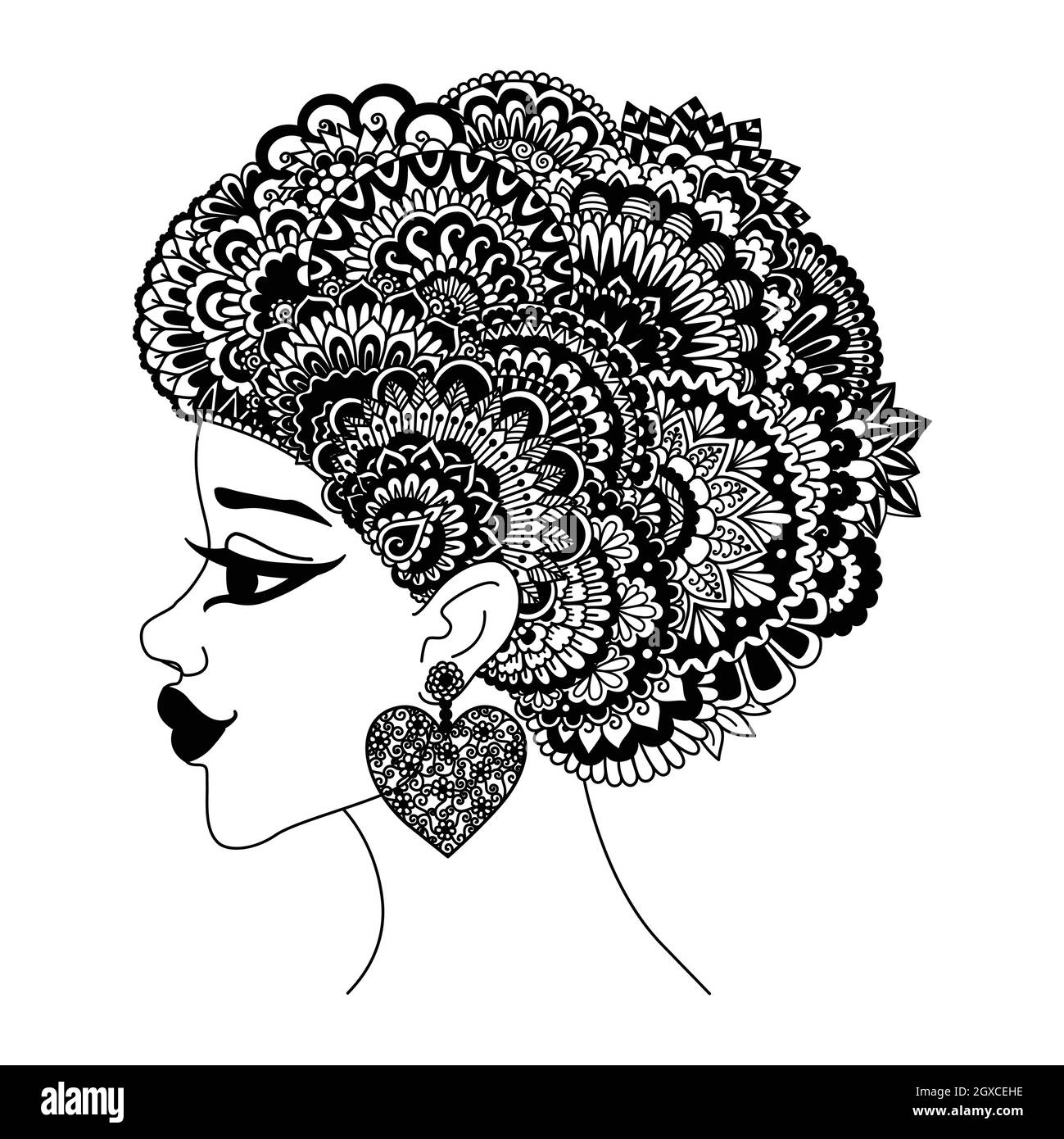 Mandala Haare auf Afro Lady für Design-Element. Vektorgrafik. Stock Vektor