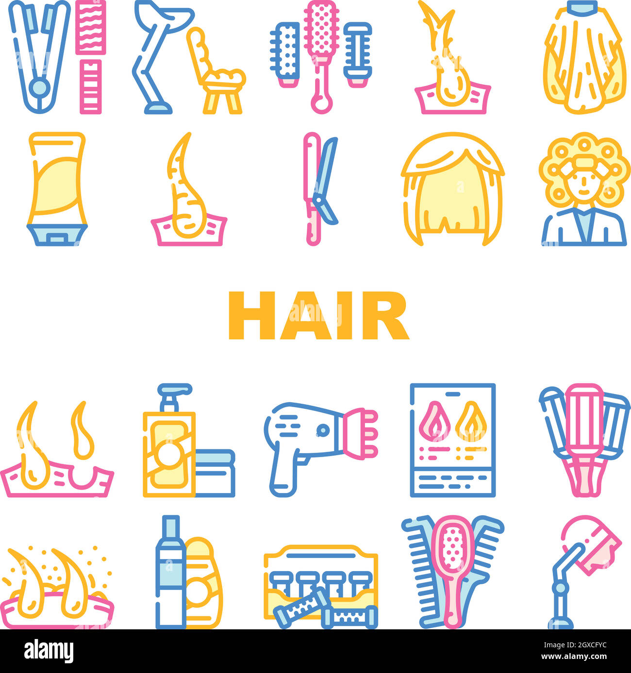 Gesunde Haarbehandlung Sammlung Symbole Set Vektor Stock Vektor