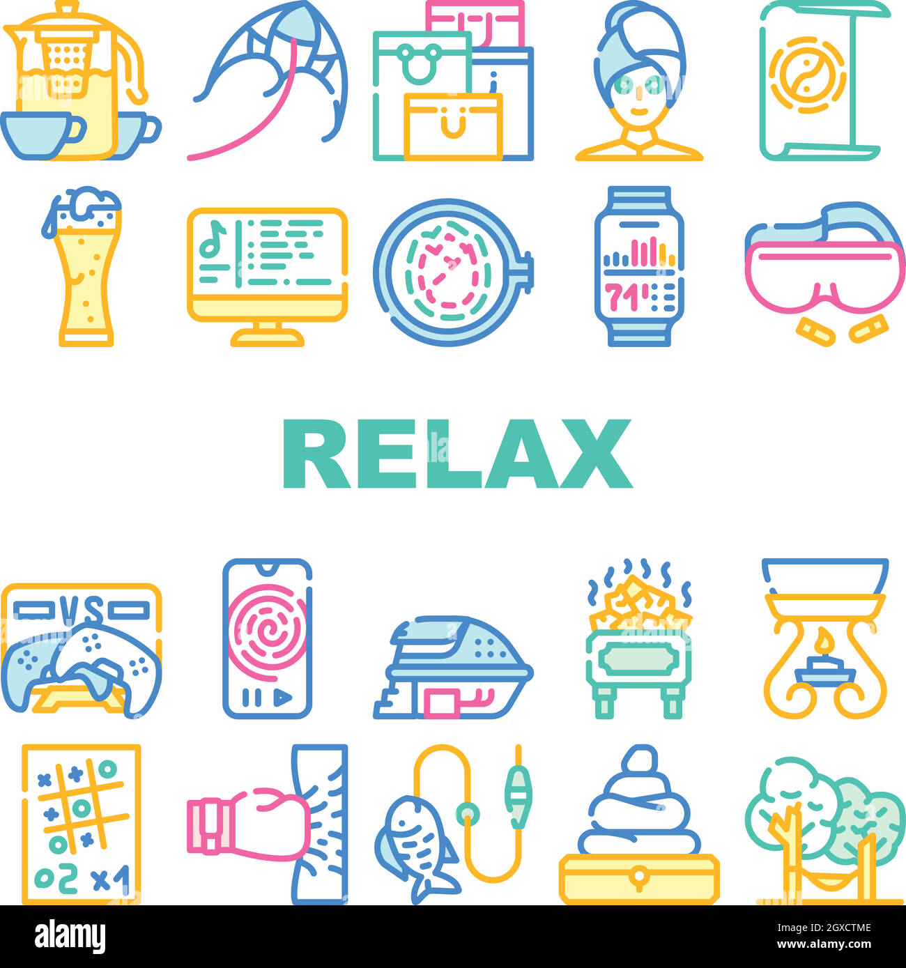 Symbole Für Die Zeitsammlung Der Relax-Therapie Vektor Einstellen Stock Vektor