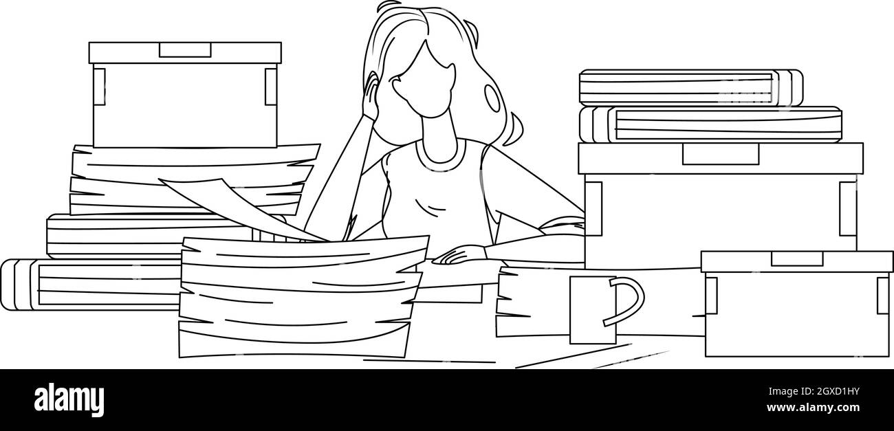 Frau Mitarbeiter Unordnung Büro Arbeitsplatz Vektor Illustration Stock Vektor
