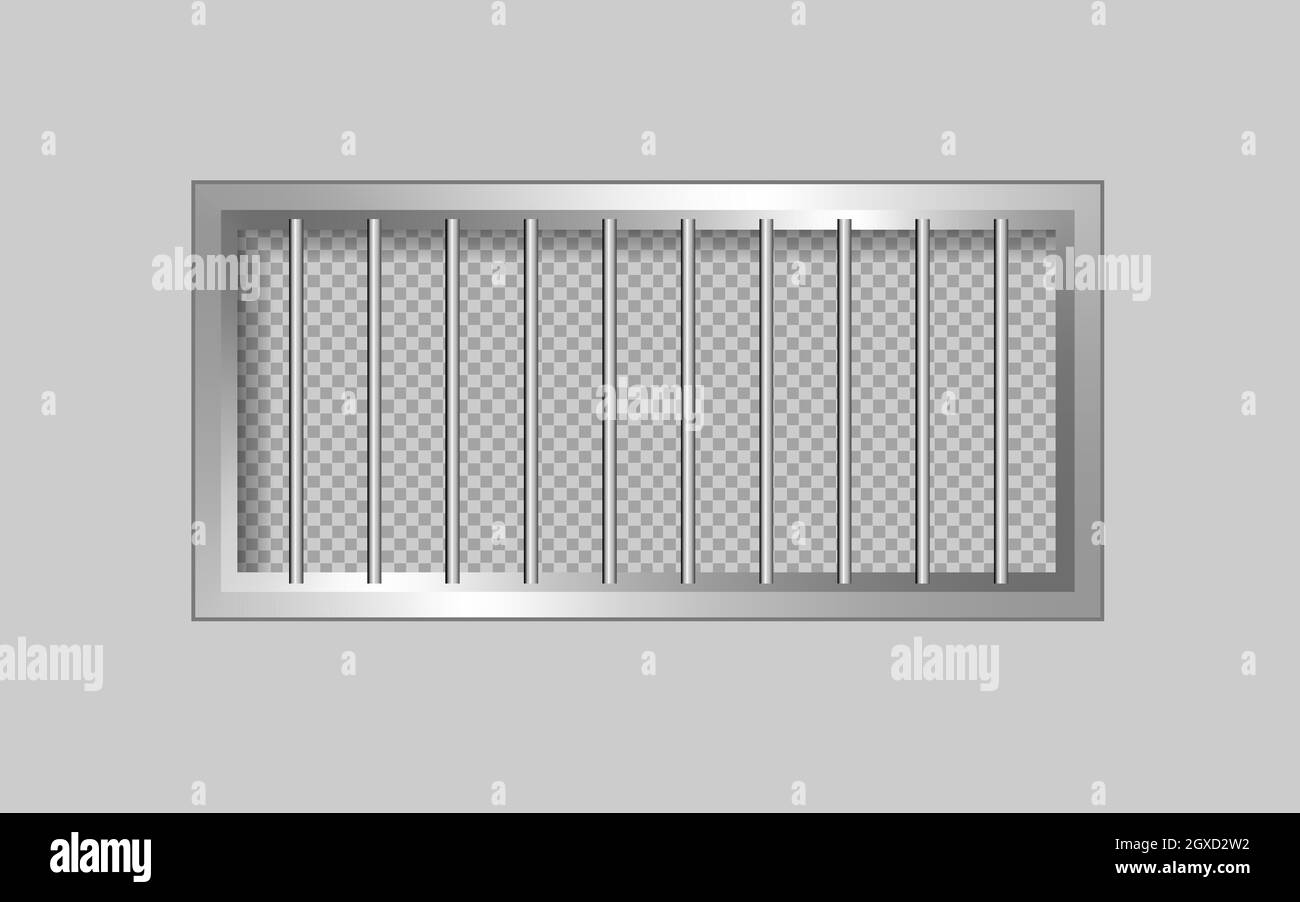 Gefängnisfenster mit Gittern. Fenster auf einer hellen Wand. EPS 10 Stock Vektor