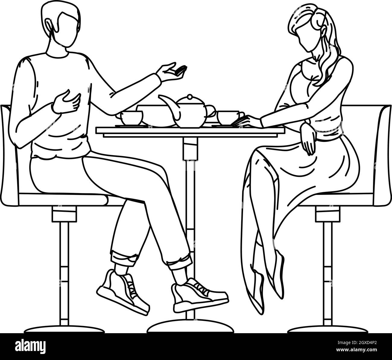 Romantisches Paar Dating In Cafe Kommunizieren Vektor Stock Vektor