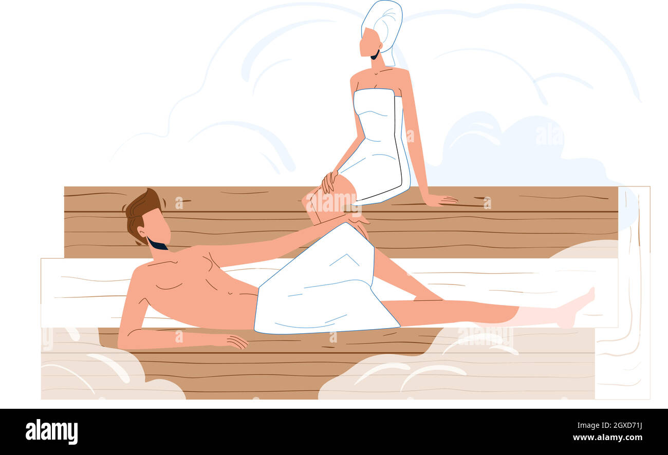 Mann Und Frau Entspannen In Sauna Beauty Salon Vector Stock Vektor