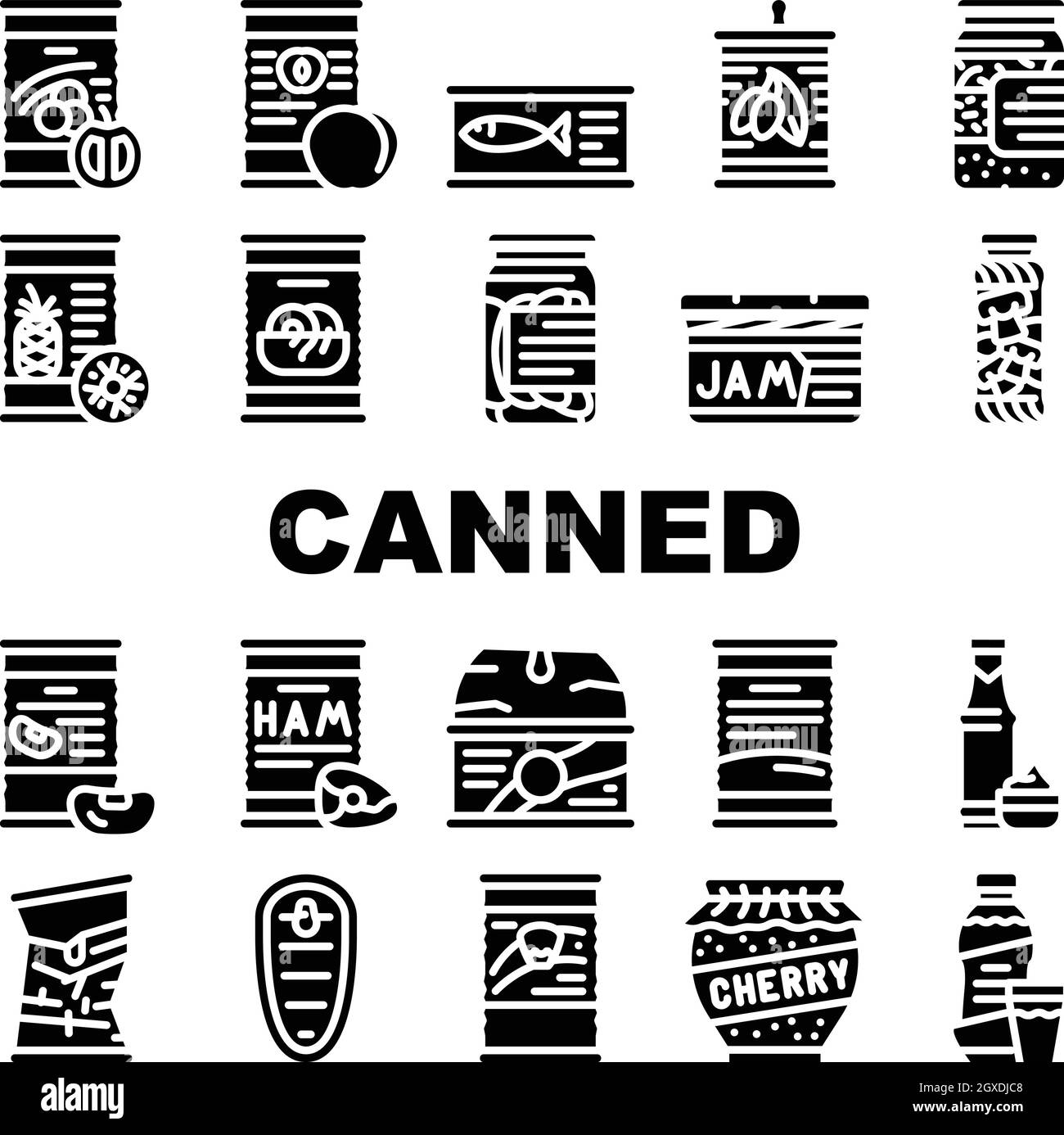Symbole Für Die Sammlung Von Konserven Für Ernährung Set Vector Stock Vektor