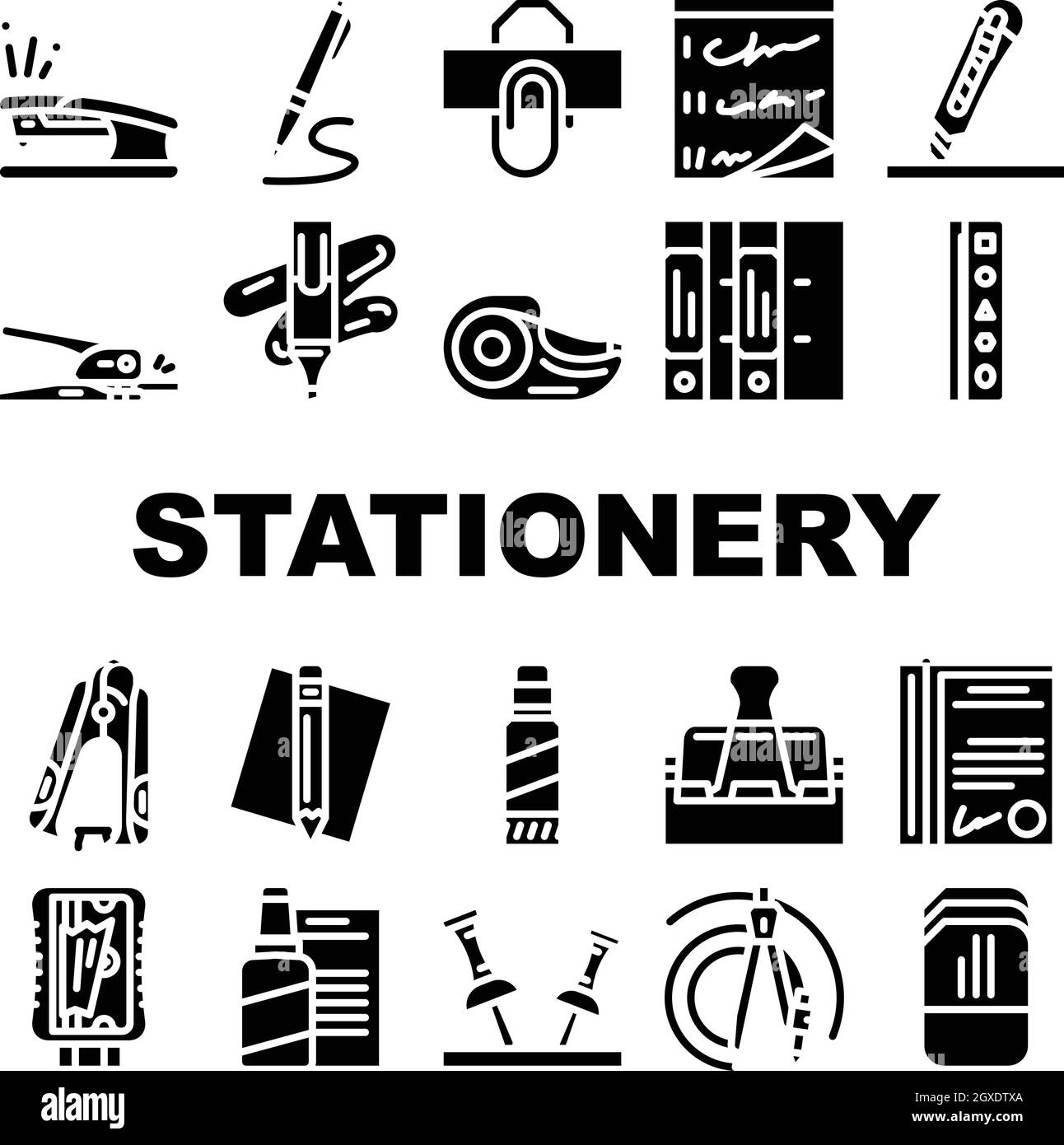 Briefpapier Equipment Collection Icons Set Vektor Stock Vektor