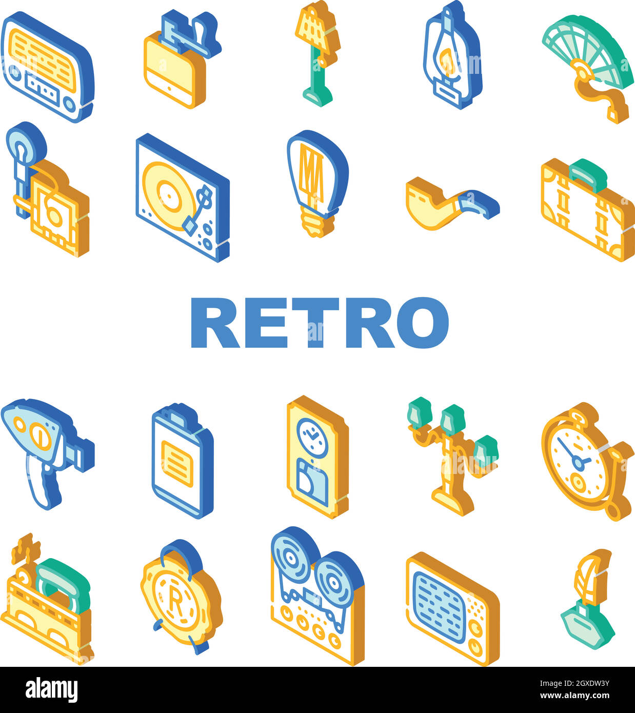 Retro Stuff Geräte Sammlung Symbole Setzen Vektor Stock Vektor