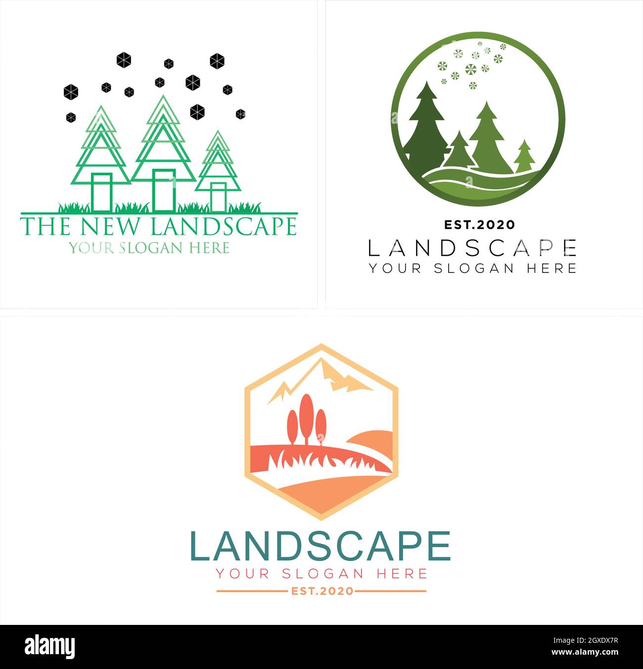 Set mit Landschaftslogo im Freien Stock Vektor