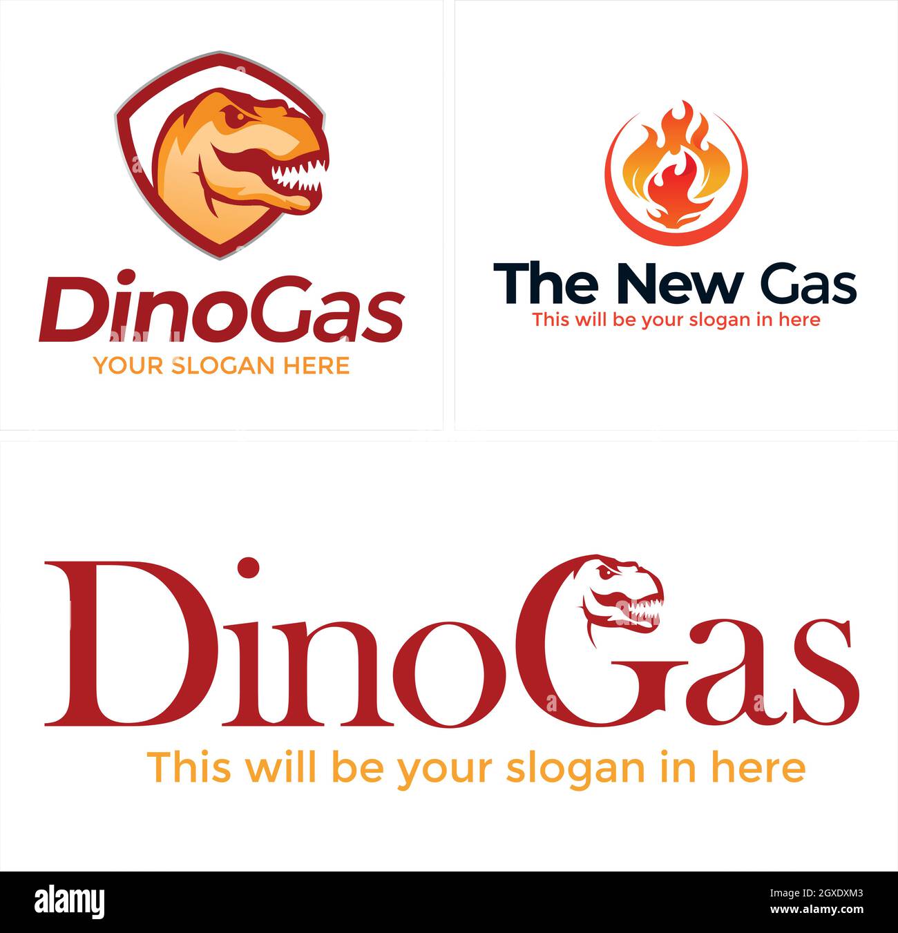 Industrial Business Gas Feuer Dinosaurier Kopf Logo Design Stock Vektor