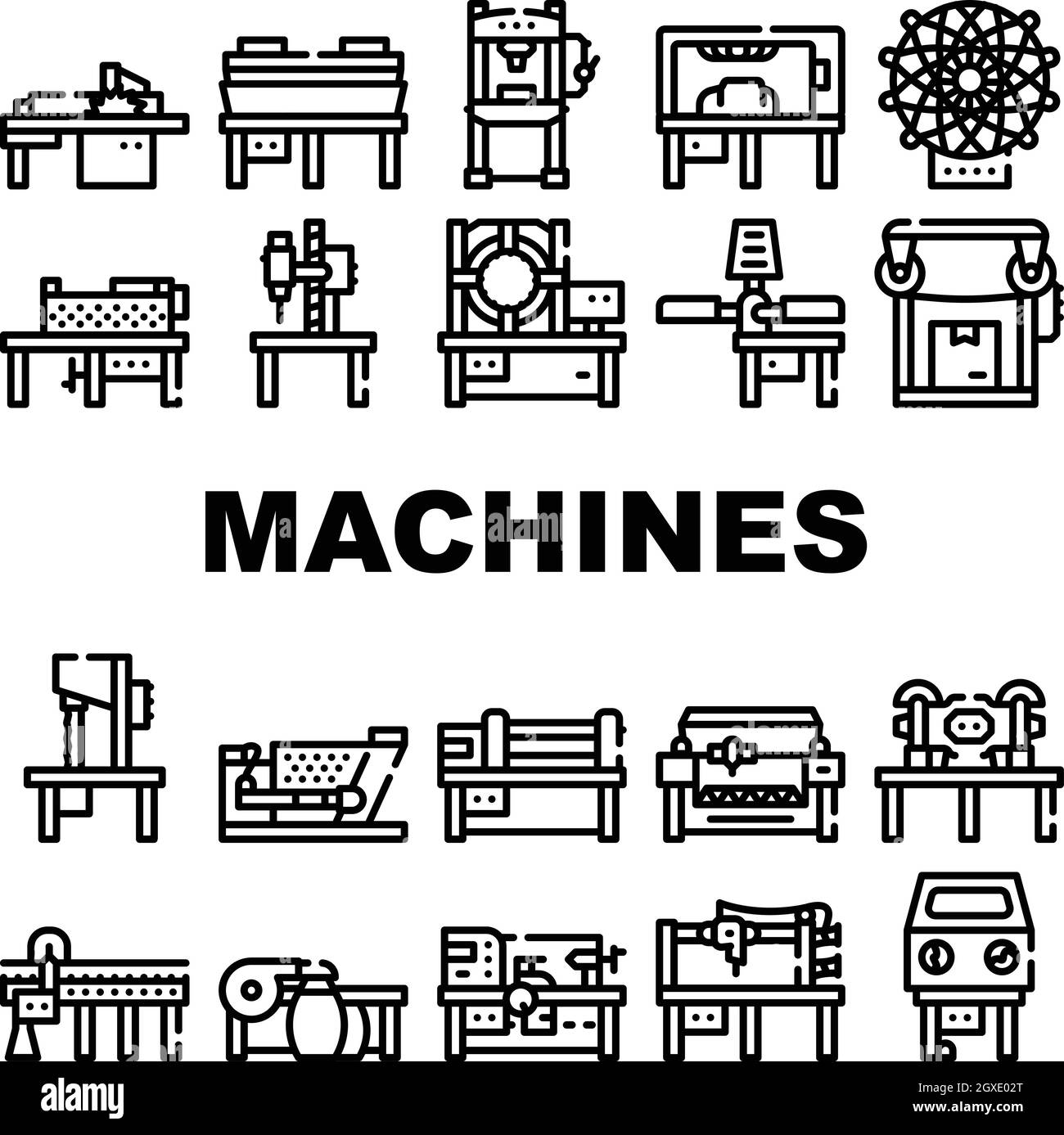 Industrial Machines Collection Icons Set Vektor Flach Stock Vektor