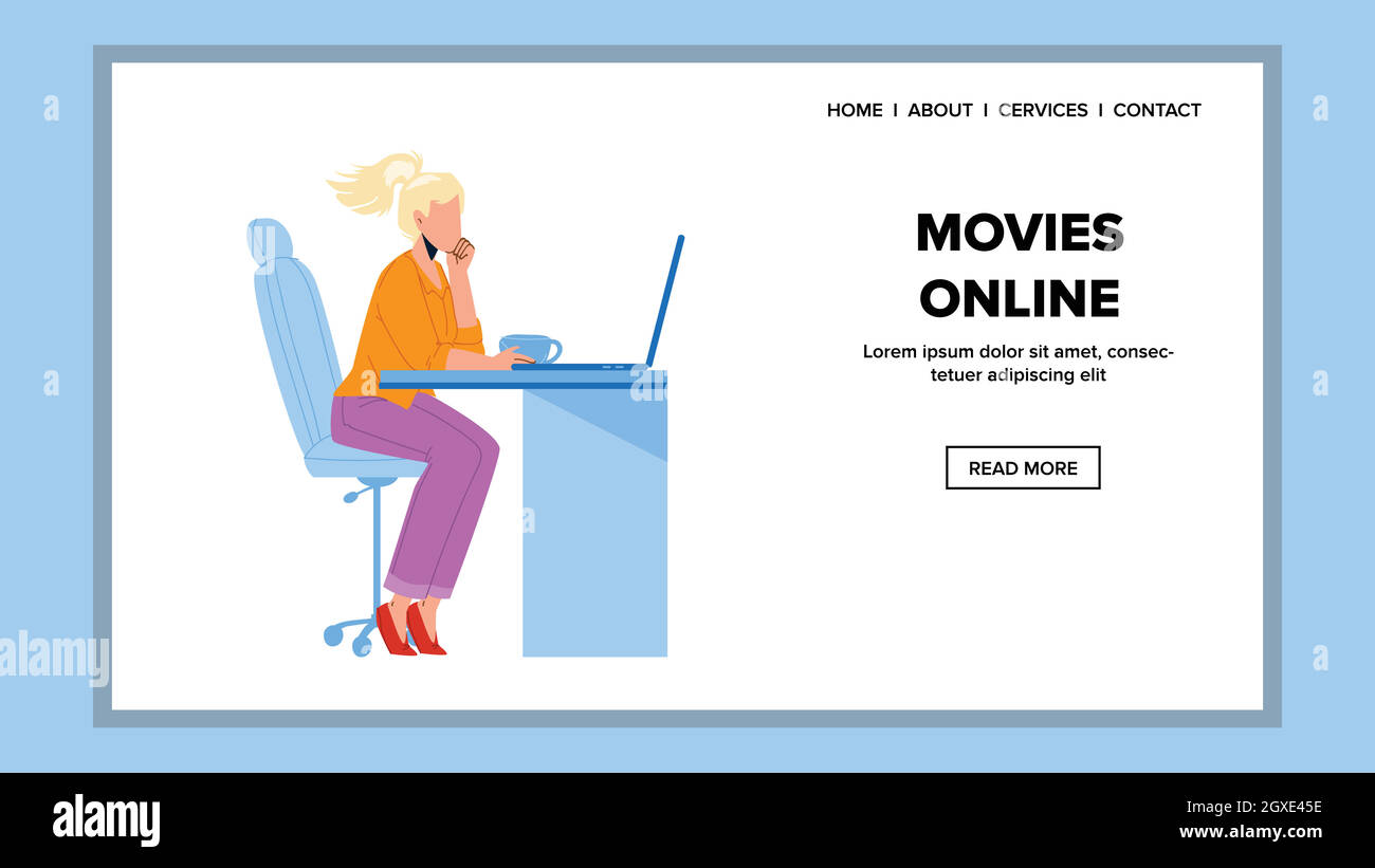 Filme Online Watch Girl Auf Laptop-Bildschirm Vektor Stock Vektor