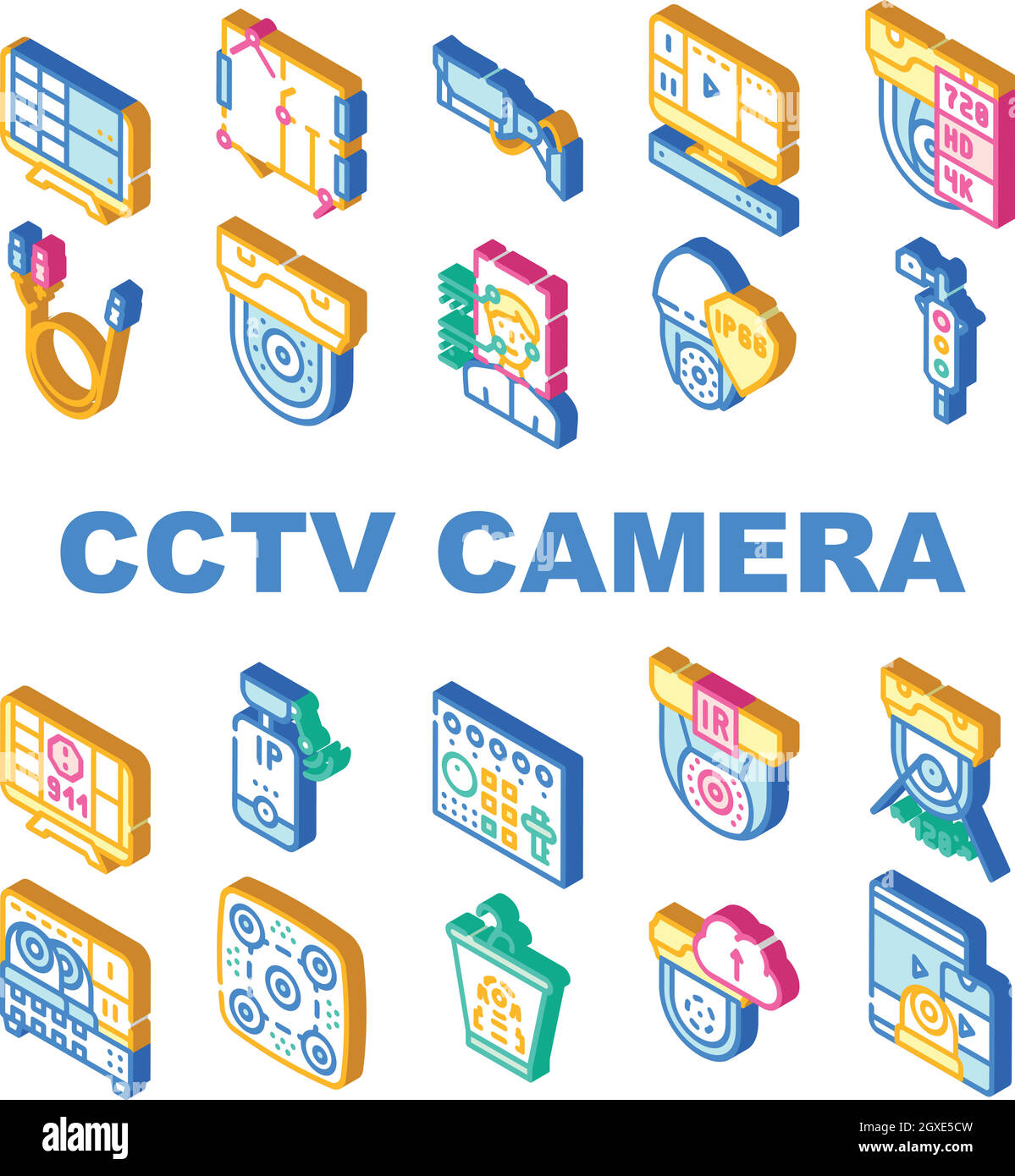 Cctv-Kamera-Sicherheitssammlung Symbole Vektor Einstellen Stock Vektor