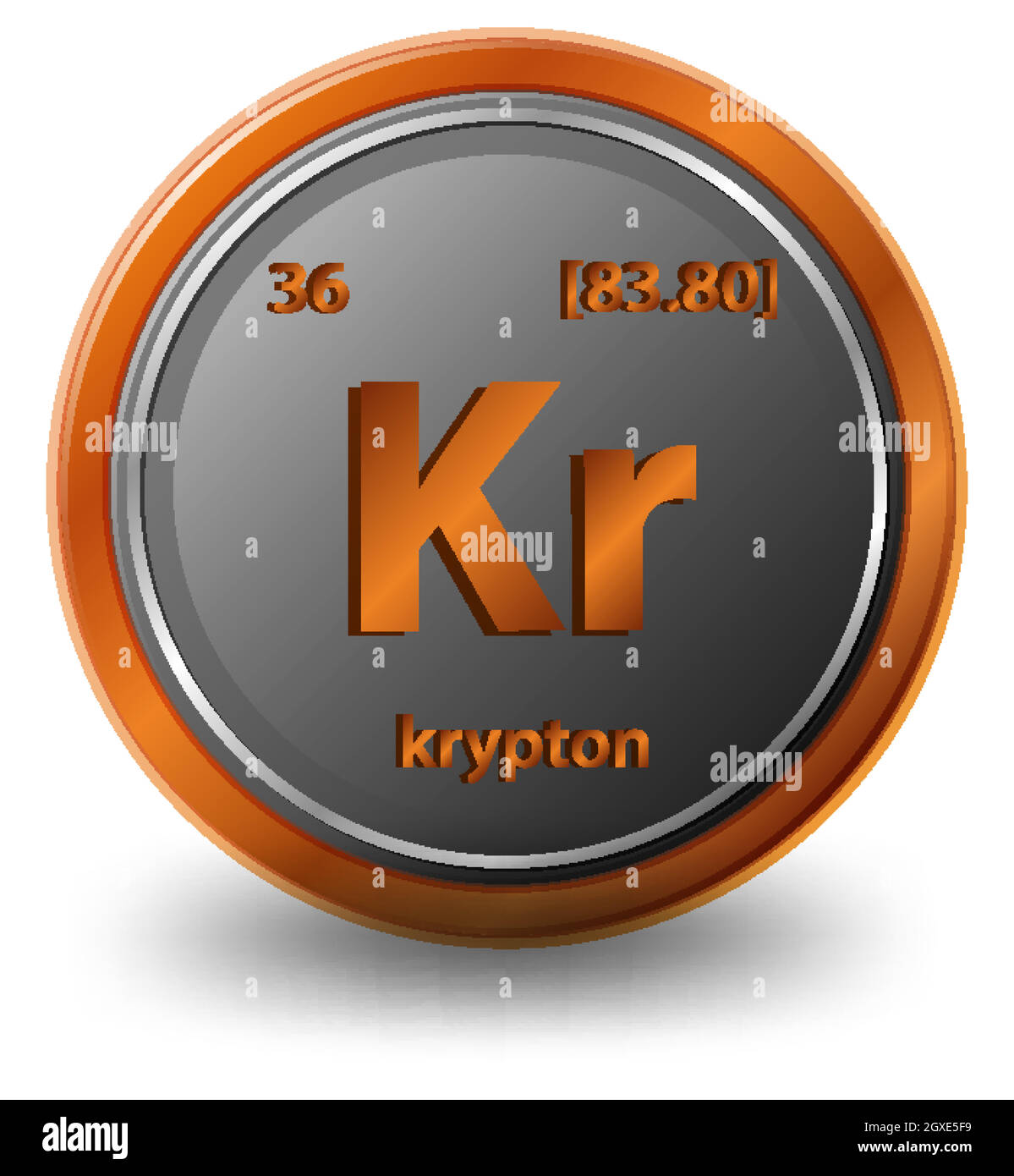 Krypton chemisches Element. Chemisches Symbol mit Ordnungszahl und atomarer Masse. Stock Vektor