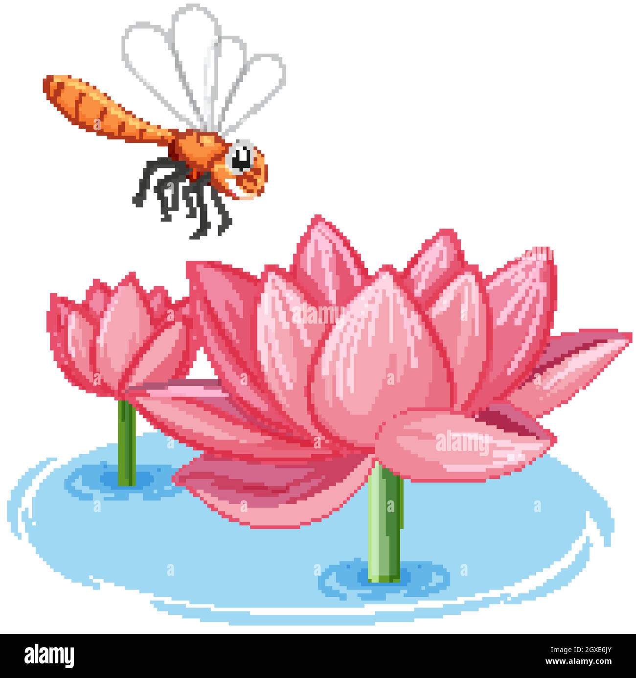 Fliege mit rosa Lotus Cartoon-Stil auf weißem Hintergrund Stock Vektor