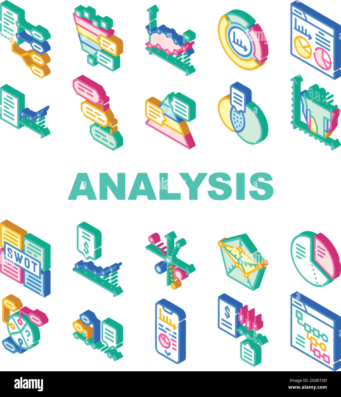 Datenanalyse Diagramm Sammlung Symbole Setzen Vektor Stock Vektor