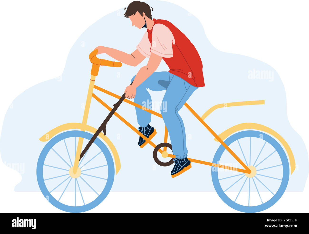 Dummheit Junge Setzen Speiche In Fahrrad Rad Vektor Stock Vektor