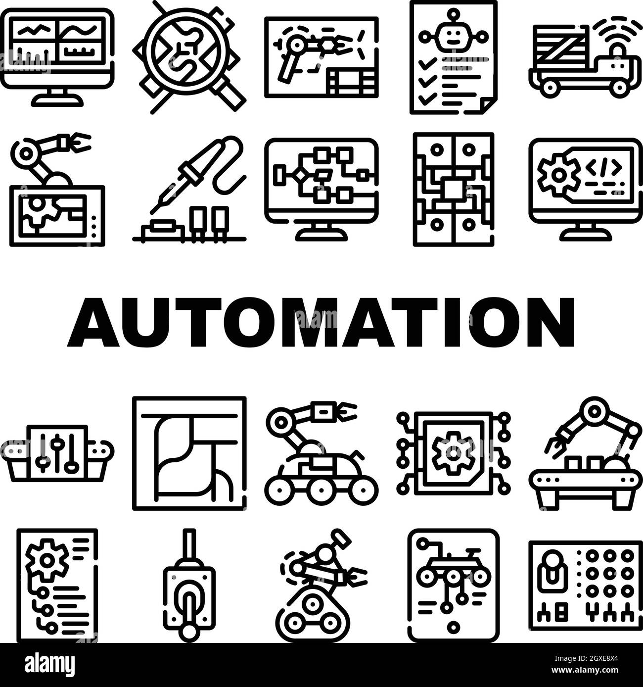 Automation Engineer Collection Icons Set Vektor Illustrationen Stock Vektor