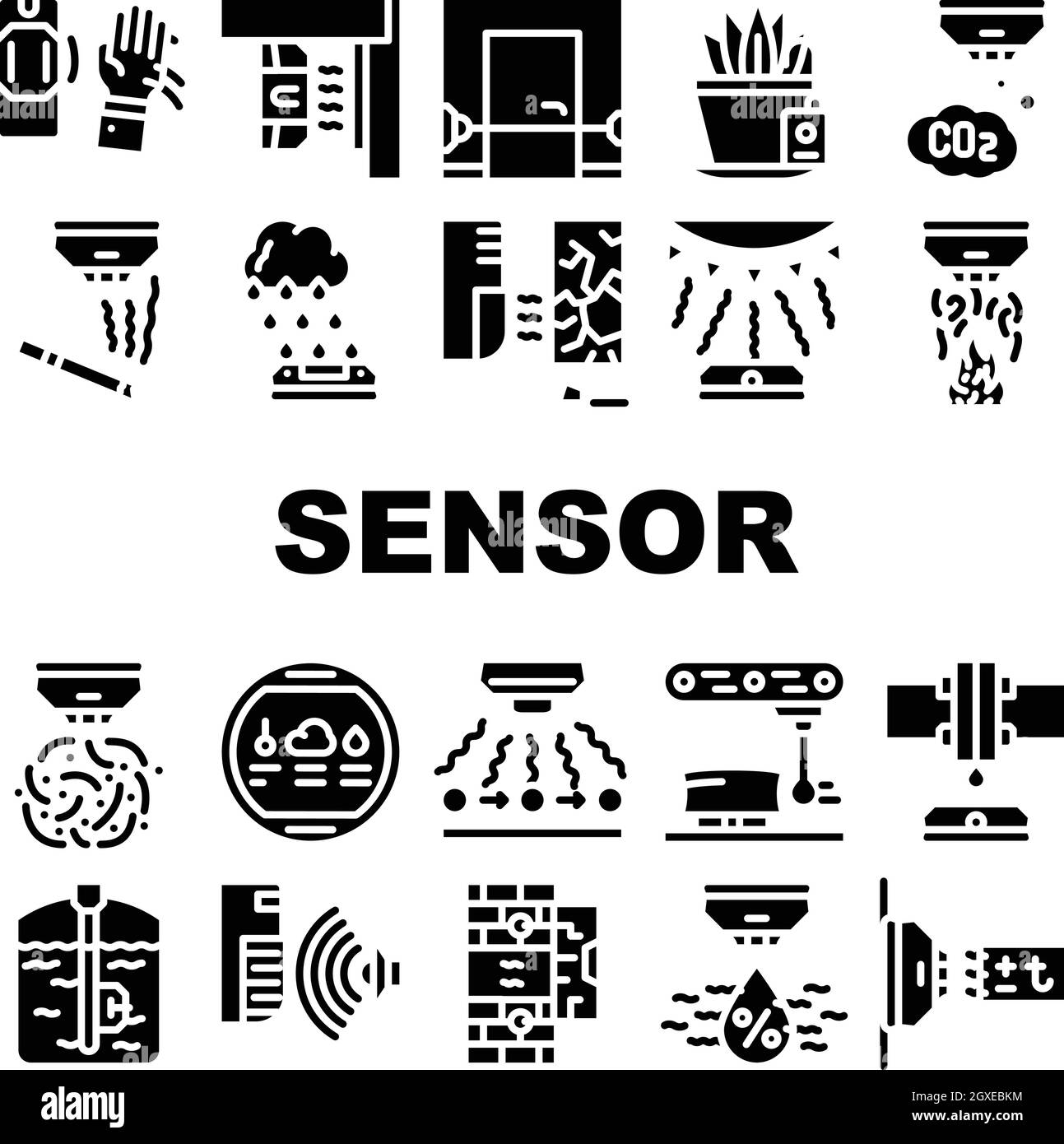 Sensor Elektronische Werkzeugsammlung Symbole Setzen Vektor Stock Vektor
