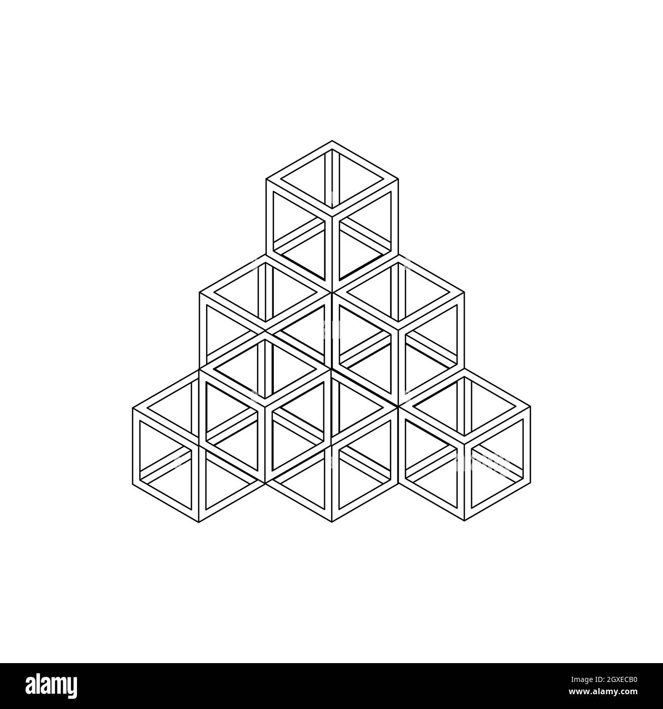 Würfelpyramidensymbol im isometrischen 3d-Stil, isoliert auf weißem Hintergrund Stockfoto