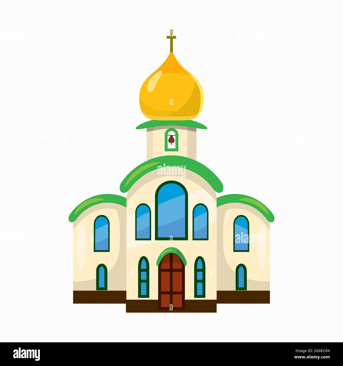 Gebäude Kirche Ikone in Cartoon-Stil isoliert auf weißem Hintergrund Stockfoto