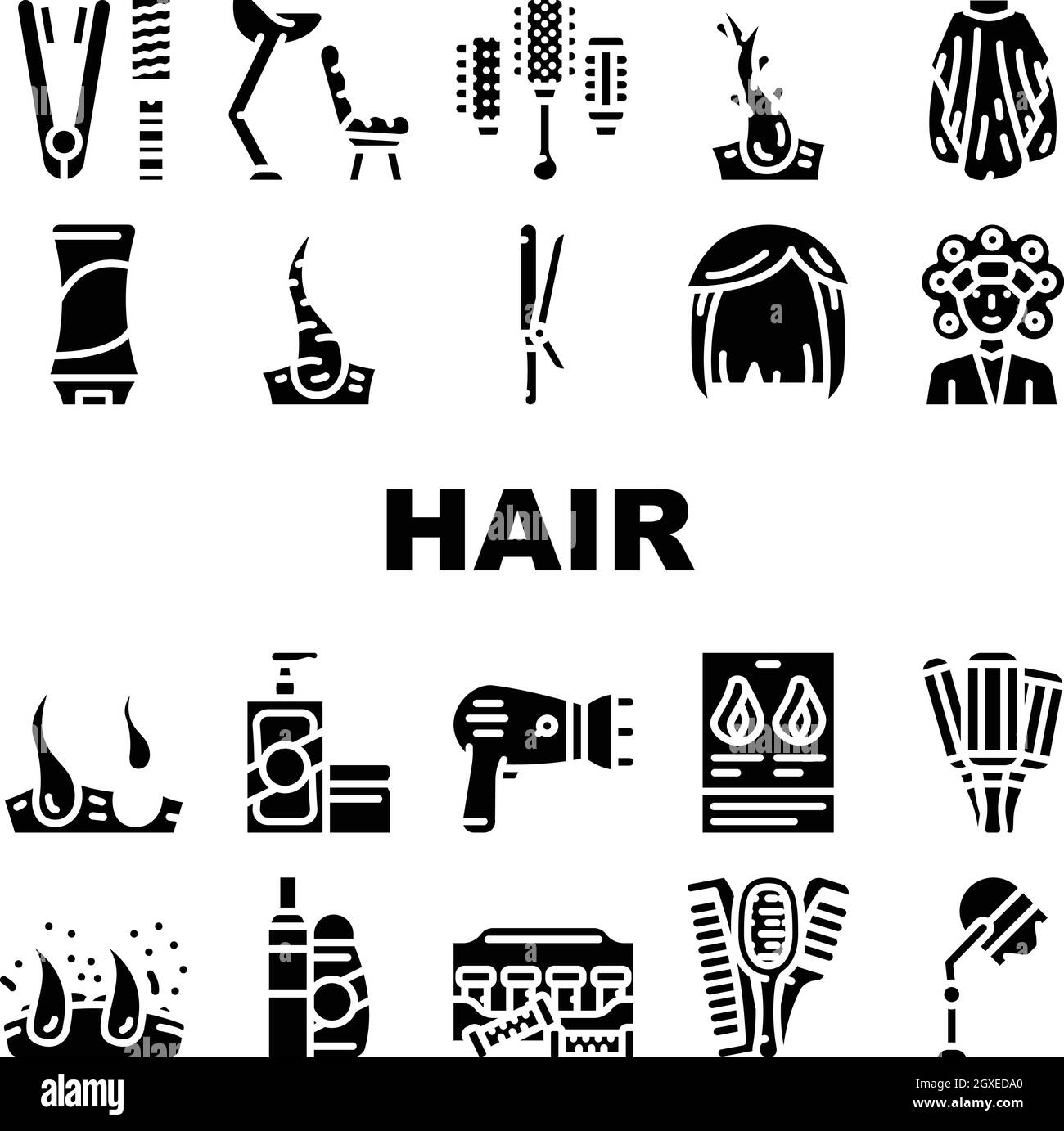 Gesunde Haarbehandlung Sammlung Symbole Set Vektor Stock Vektor