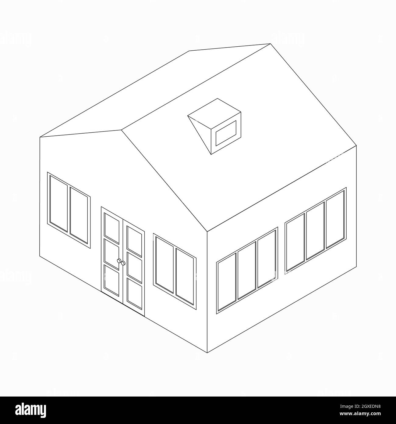 Großes Einfamilienhaus-Symbol im isometrischen 3d-Stil isoliert auf weißem Hintergrund Stockfoto