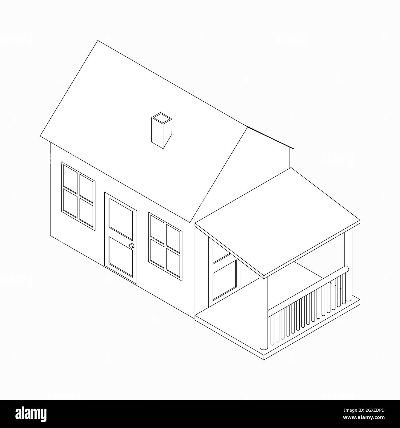 Cottage mit Veranda-Symbol in isometrischen 3d-Stil isoliert auf weißem Hintergrund Stockfoto