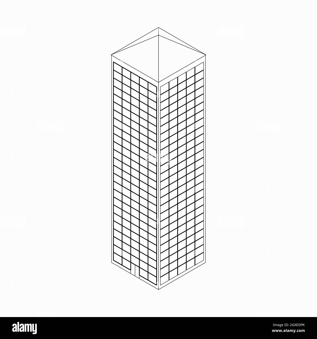 Wolkenkratzer-Symbol im isometrischen 3d-Stil isoliert auf weißem Hintergrund Stockfoto
