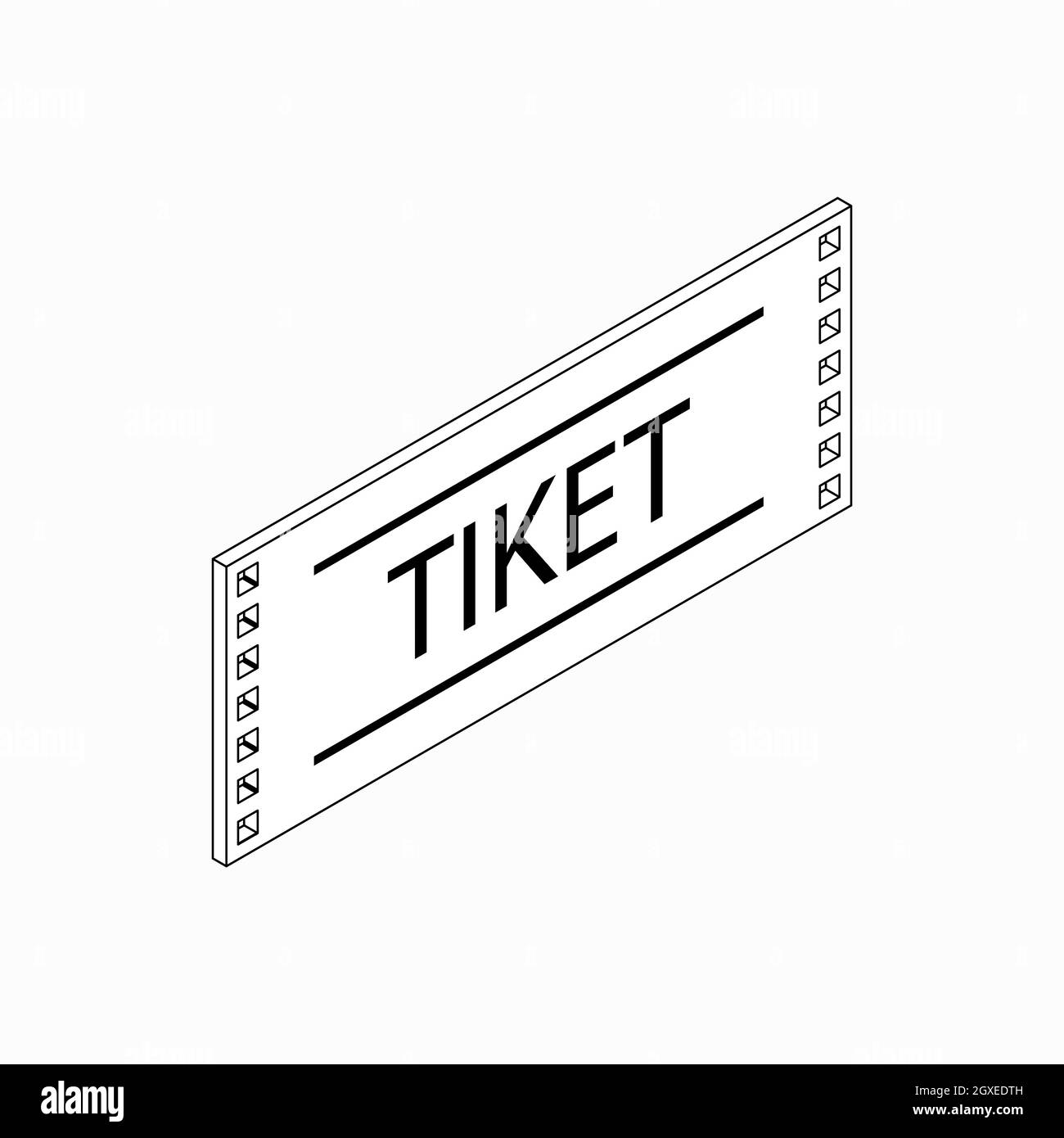 Ticket-Symbol im isometrischen 3d-Stil auf weißem Hintergrund Stockfoto