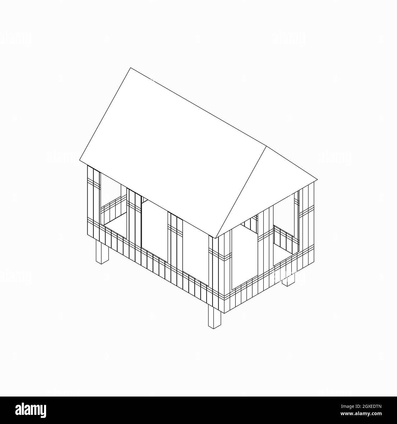 Haus aus Bambus auf Stelzen Symbol in isometrischen 3d-Stil isoliert auf weißem Hintergrund Stockfoto