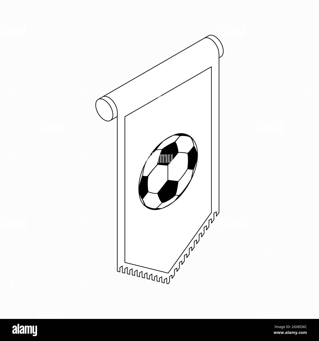 Wimpel mit Fußballsymbol im isometrischen 3d-Stil auf weißem Hintergrund Stockfoto