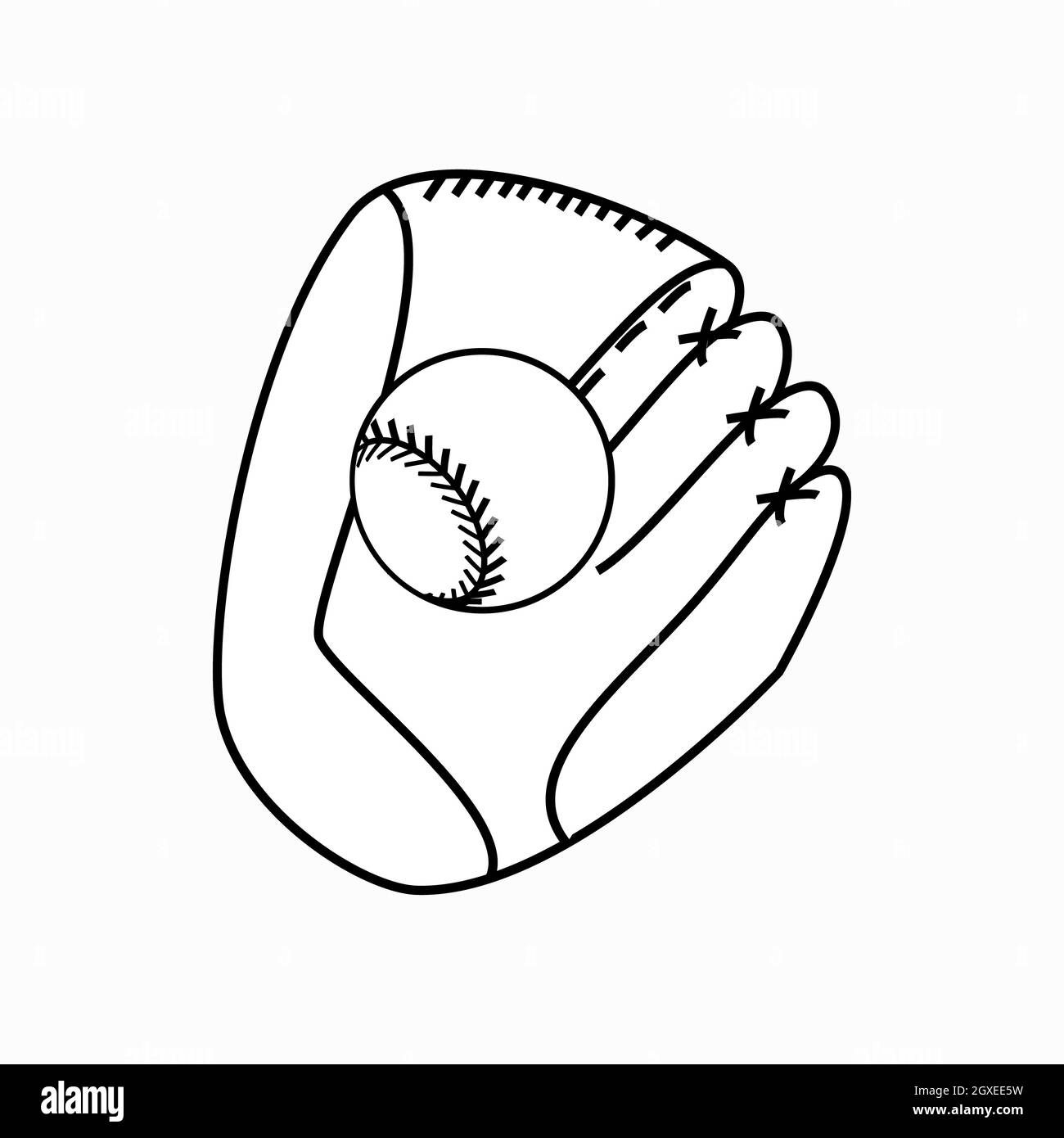Baseballhandschuh mit Kugelsymbol im isometrischen 3d-Stil auf weißem Hintergrund Stockfoto