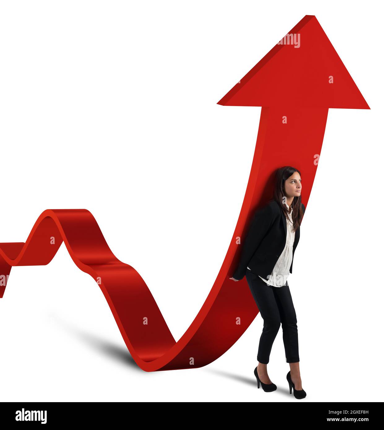 Geschäftsfrau hilft den Münzen, Statistiken zu erheben Stockfoto