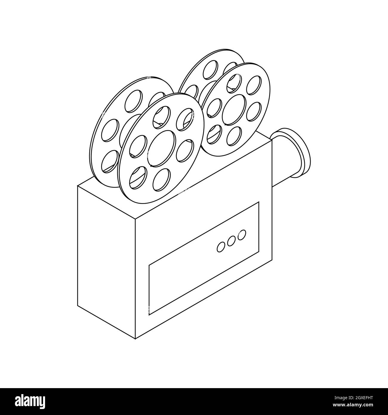 Videokamera-Symbol im isometrischen 3d-Stil auf weißem Hintergrund Stockfoto