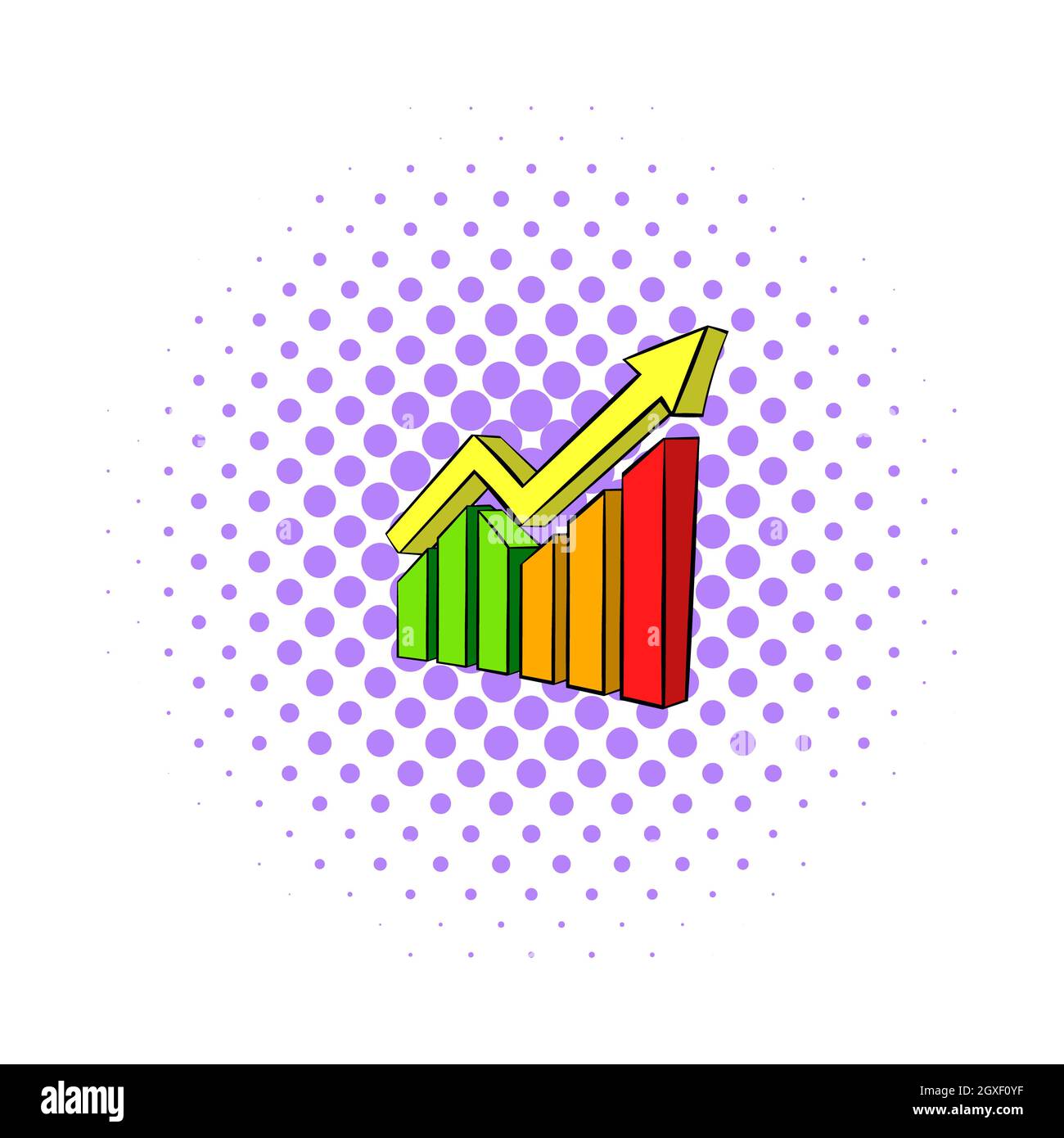Geschäftswachstum Diagramm-Symbol im Comic-Stil isoliert auf weißem Hintergrund Stockfoto