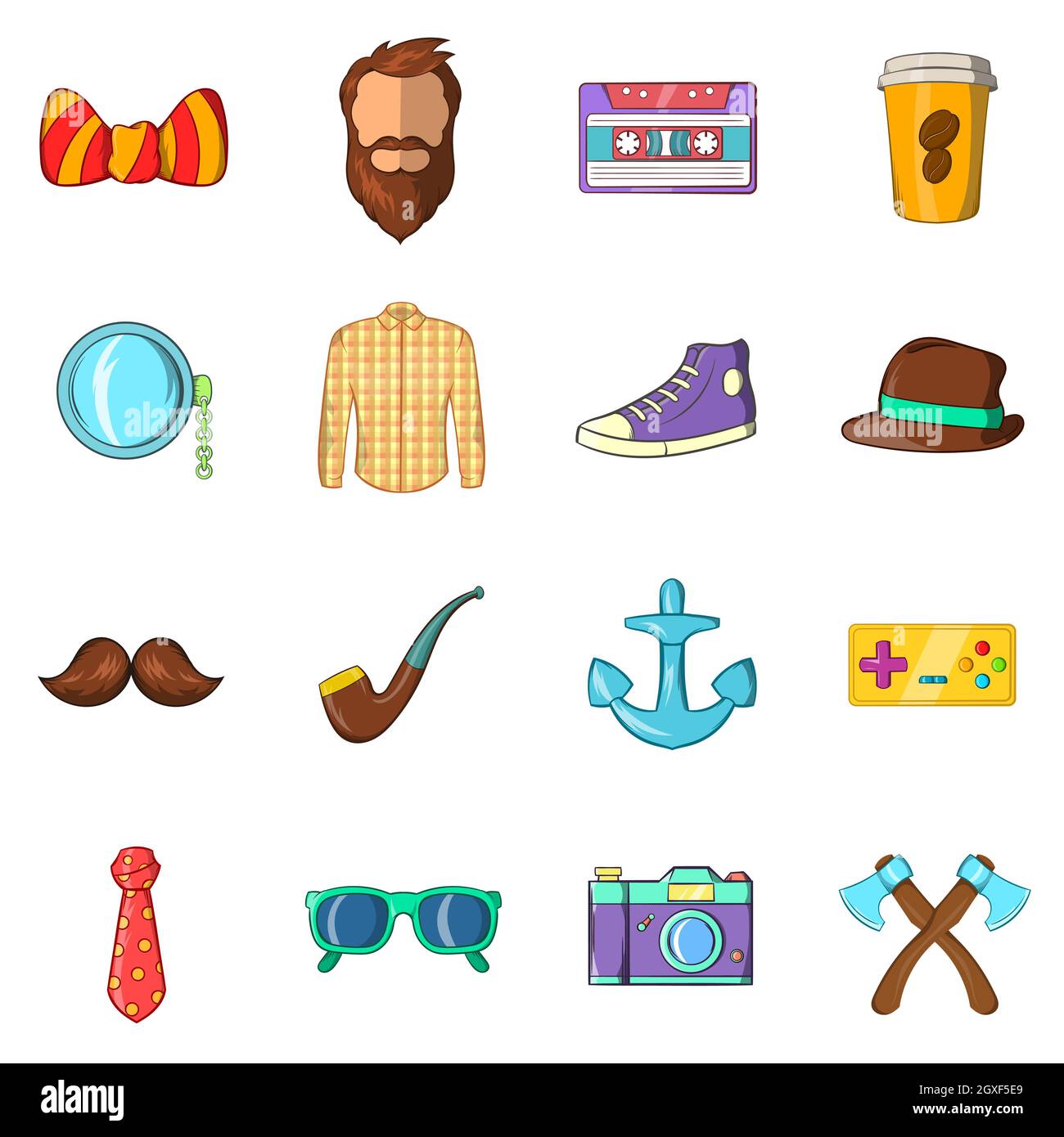 Hipster Symbole im Comic-stil auf weißem Hintergrund einstellen Stockfoto