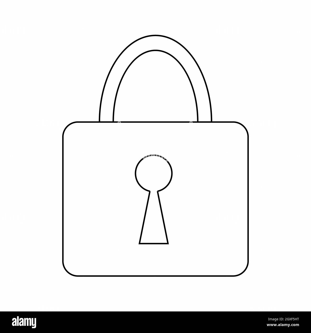 Vorhängeschloss-Symbol in schlanker Linie isoliert auf weißem Hintergrund Stockfoto