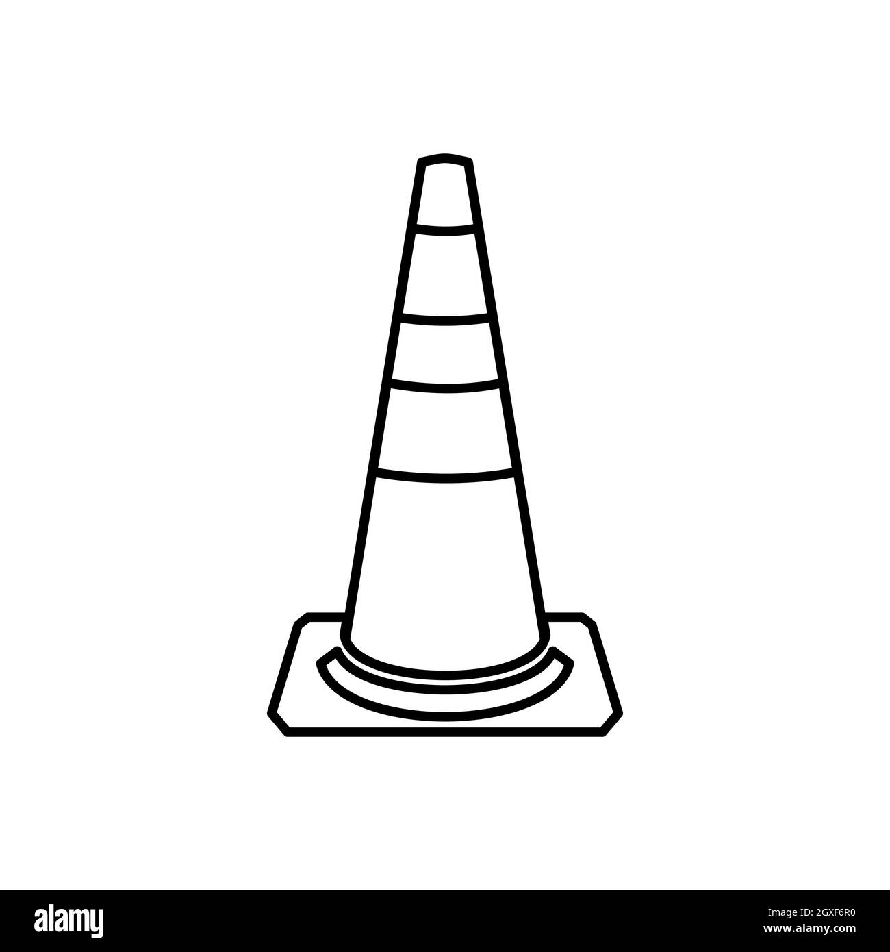 Verkehrskegel-Symbol in Umrissform isoliert auf weißem Hintergrund Stockfoto