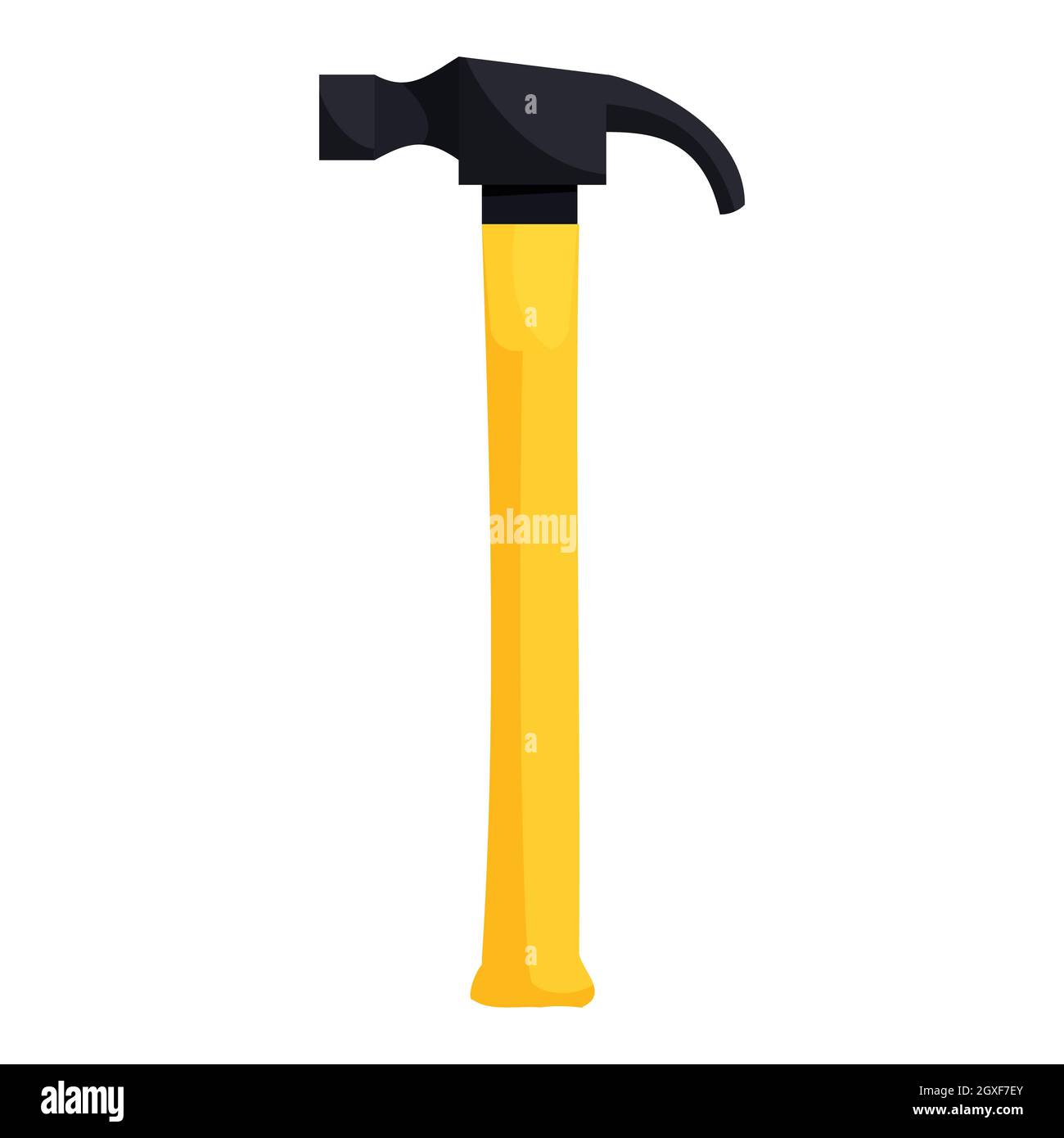 Hammer mit gelbem Griffsymbol im Cartoon-Stil auf weißem Hintergrund Stockfoto