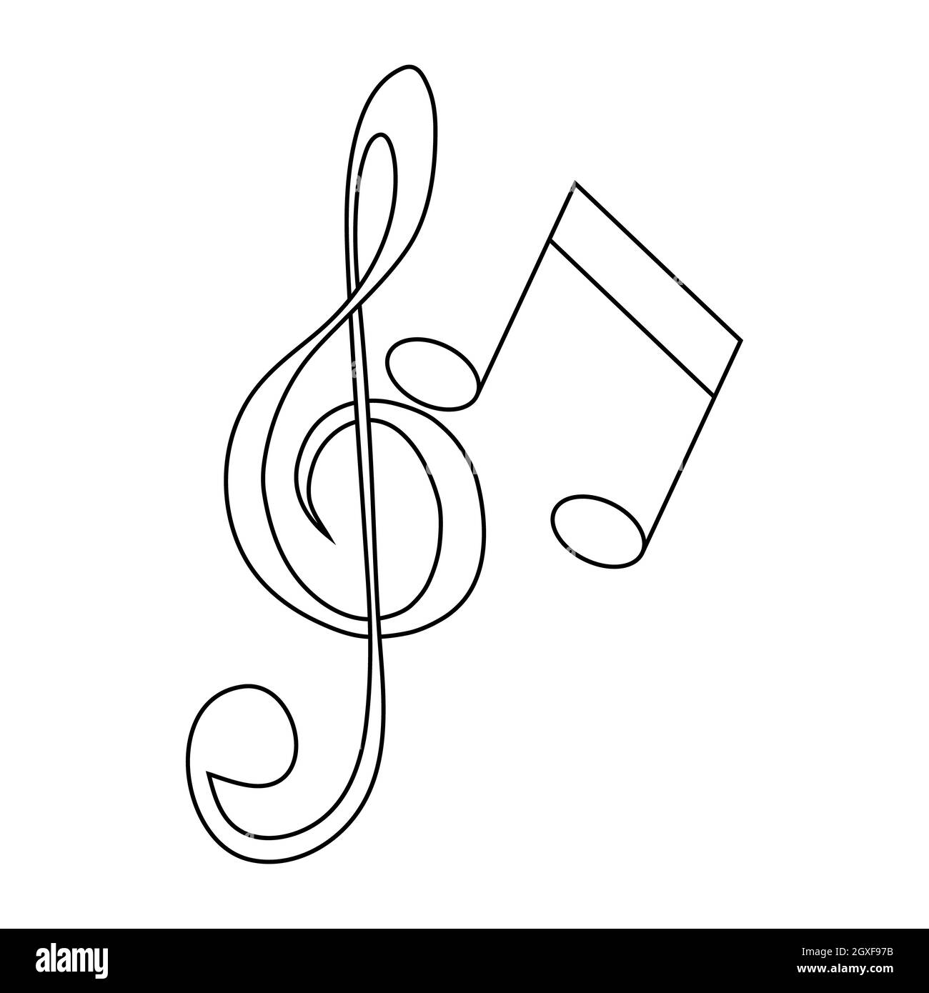 Musik-Taste und Noten-Symbol in Gliederungsform auf weißem Hintergrund Stockfoto
