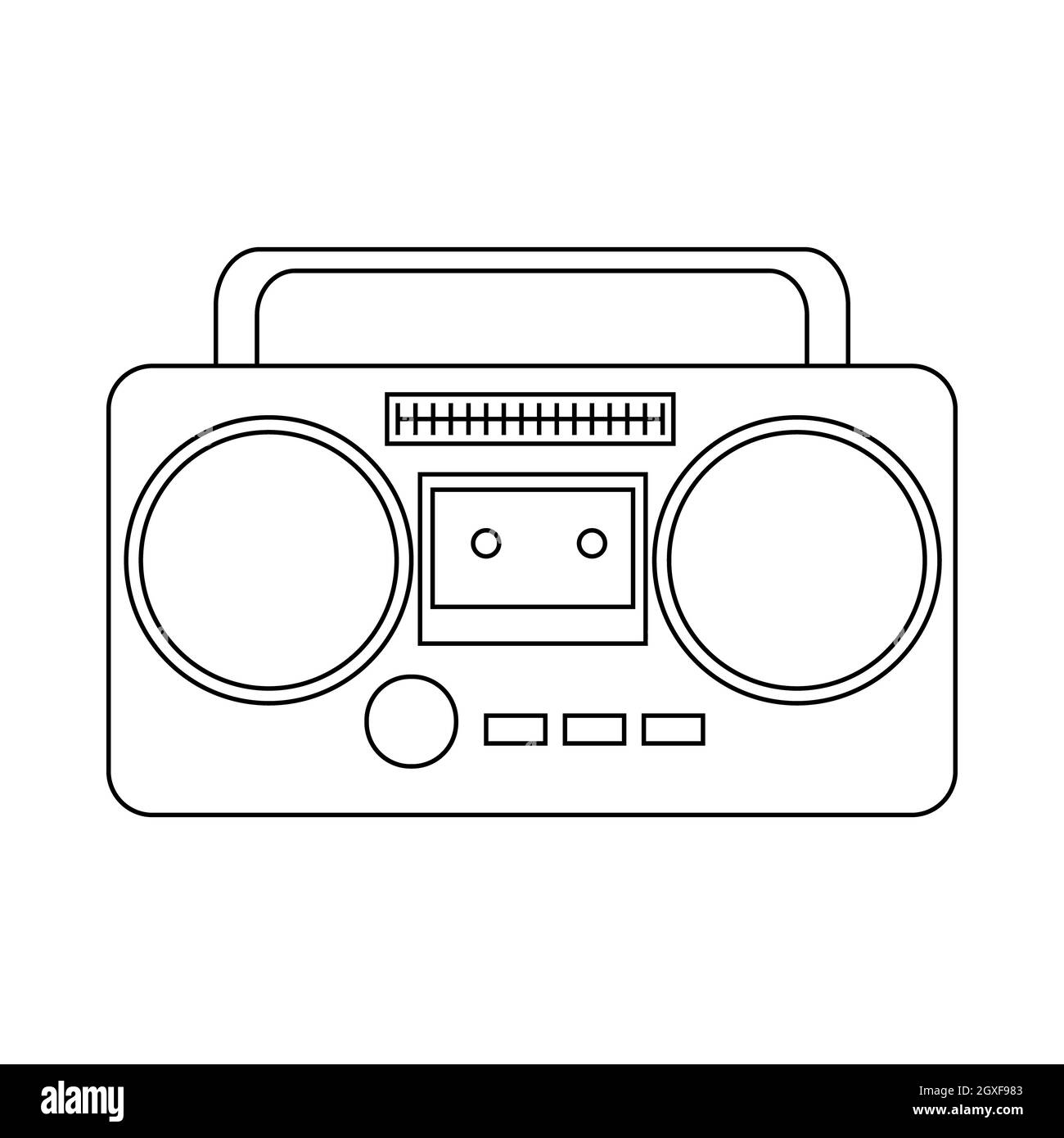 Symbol für Tonbandgerät oder Radiokassette in Umrissform auf weißem Hintergrund Stockfoto