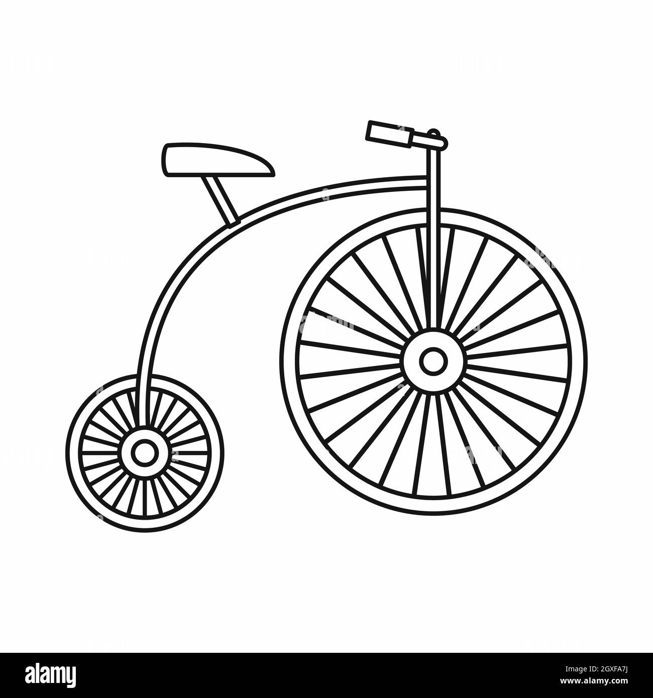 Penny-Farthing-Ikone im Umrissstil isoliert auf weißem Hintergrund Stockfoto