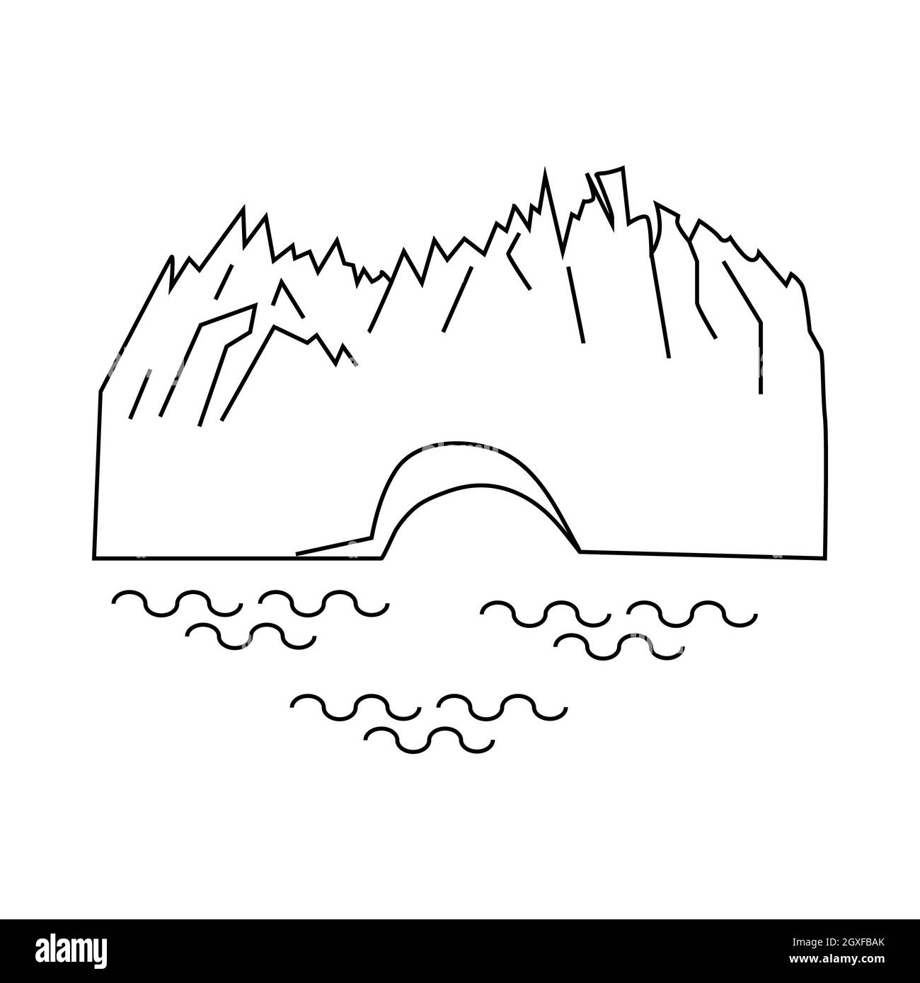 Perito Moreno Gletscher in Argentinien Ikone in Umriss-Stil isoliert auf weißem Hintergrund Stockfoto