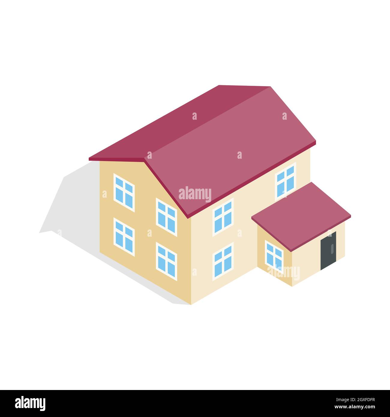 Zweistöckiges Haus-Symbol im isometrischen 3d-Stil isoliert auf weißem Hintergrund. Konstruktionssymbol Stockfoto