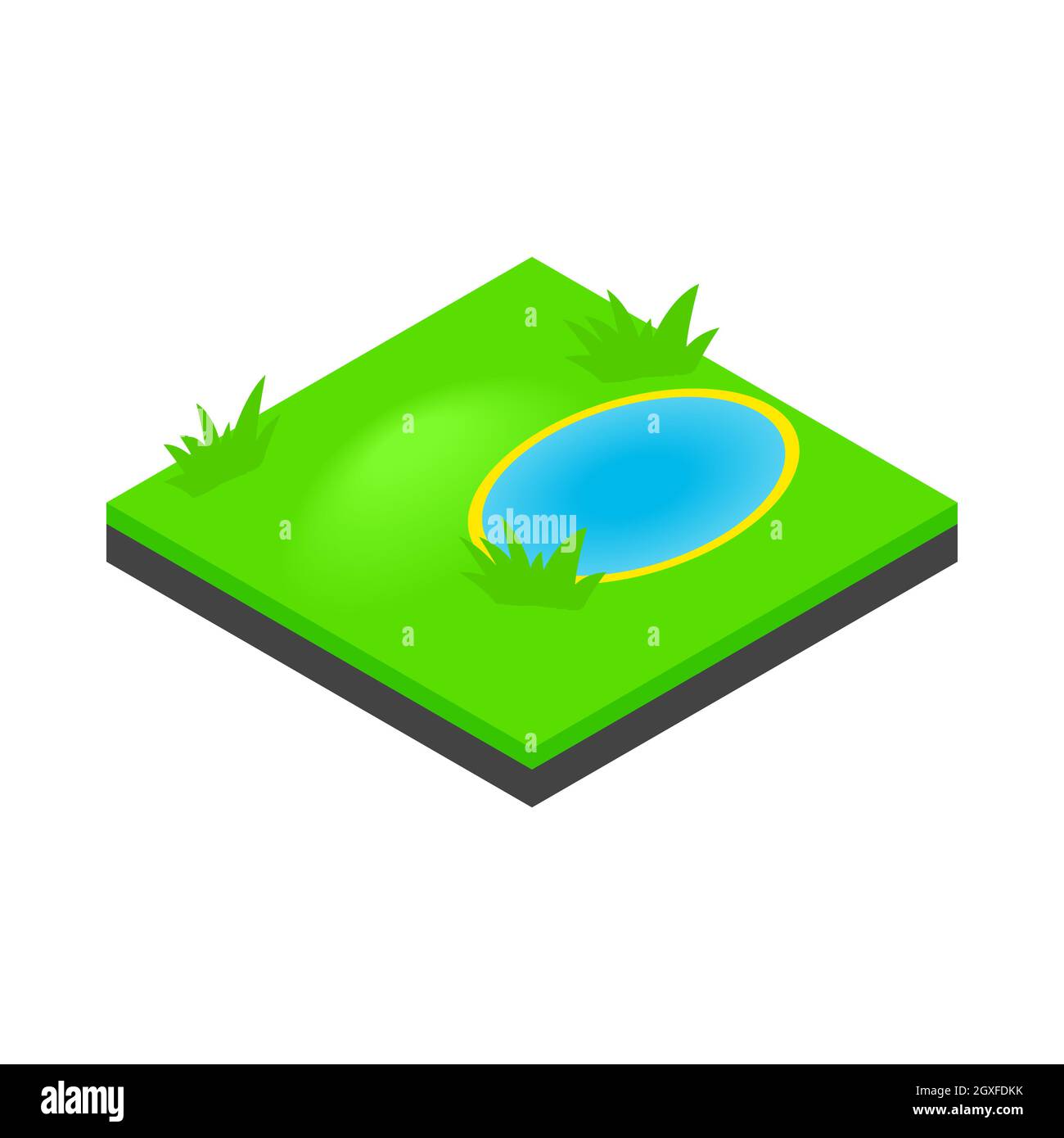 Symbol für die Seenlandschaft im isometrischen 3d-Stil, isoliert auf weißem Hintergrund. Natursymbol Stockfoto