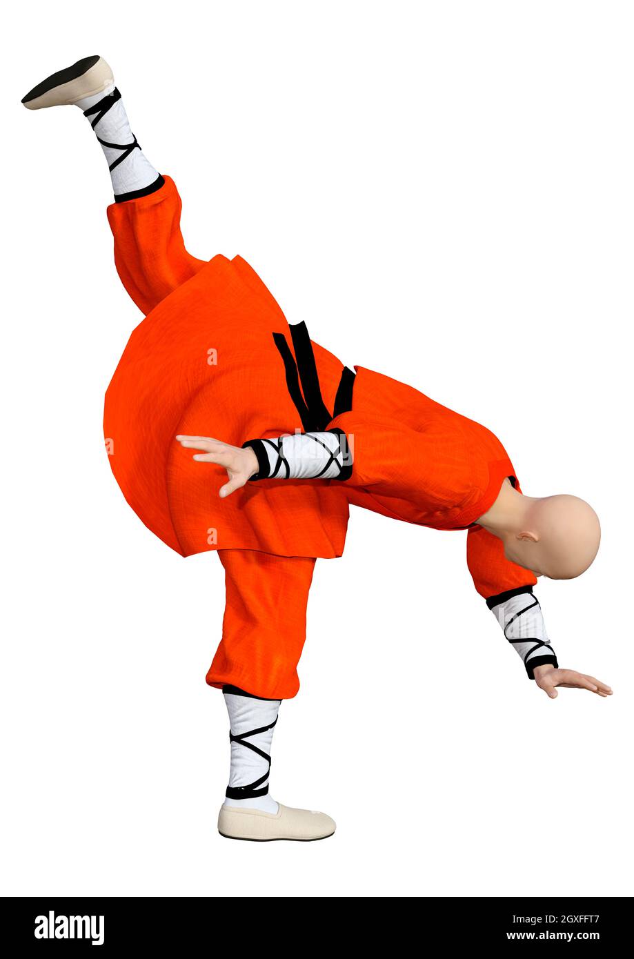 3D-Rendering eines Shaolin Mönch isoliert Trainieren auf weißem Hintergrund Stockfoto