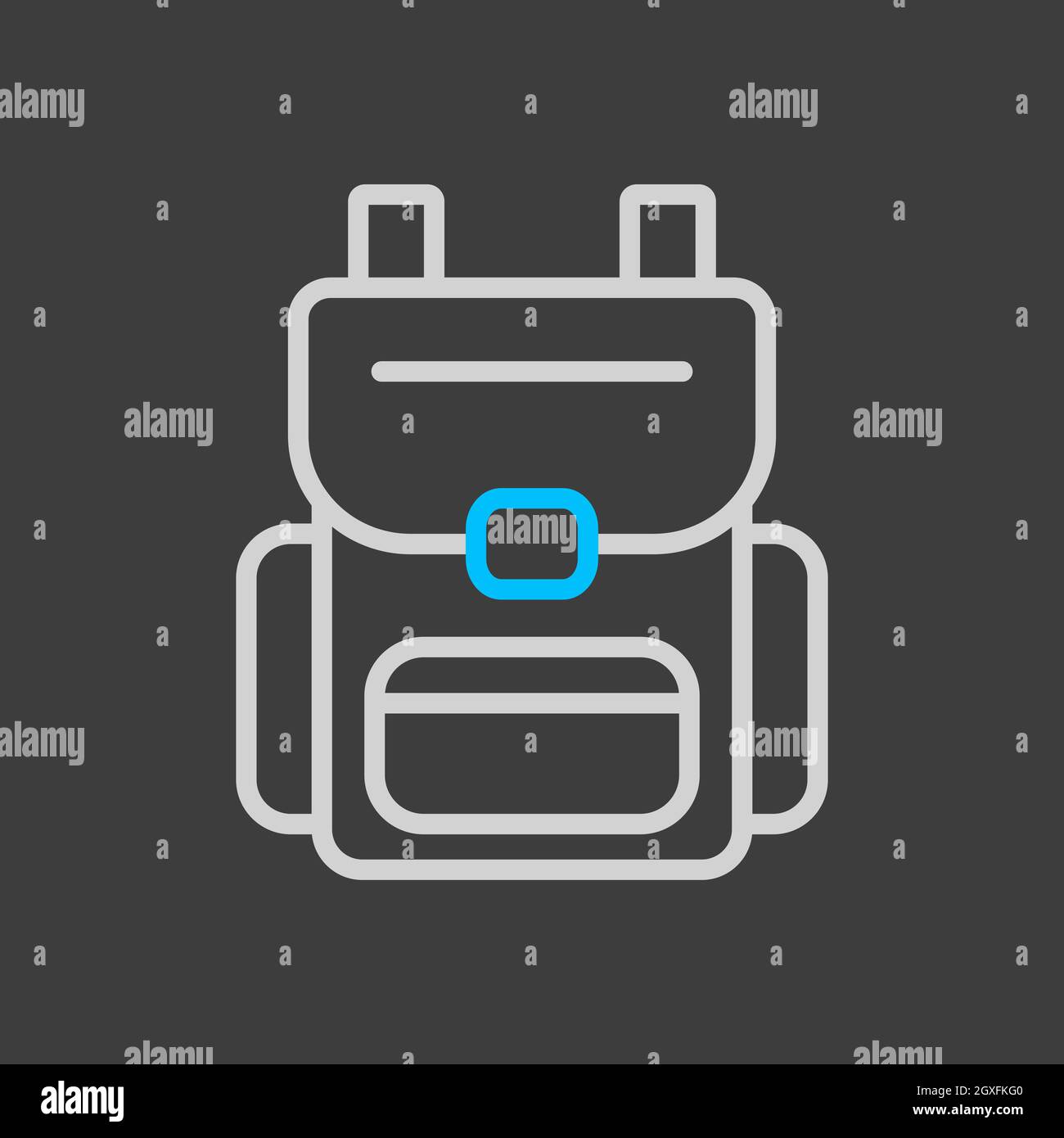Vektor-Symbol für Campingrucksack auf dunklem Hintergrund. Camping- und Wanderzeichen. Graph-Symbol für Reise- und Tourismus-Website und Apps Design, Logo, App, UI Stockfoto
