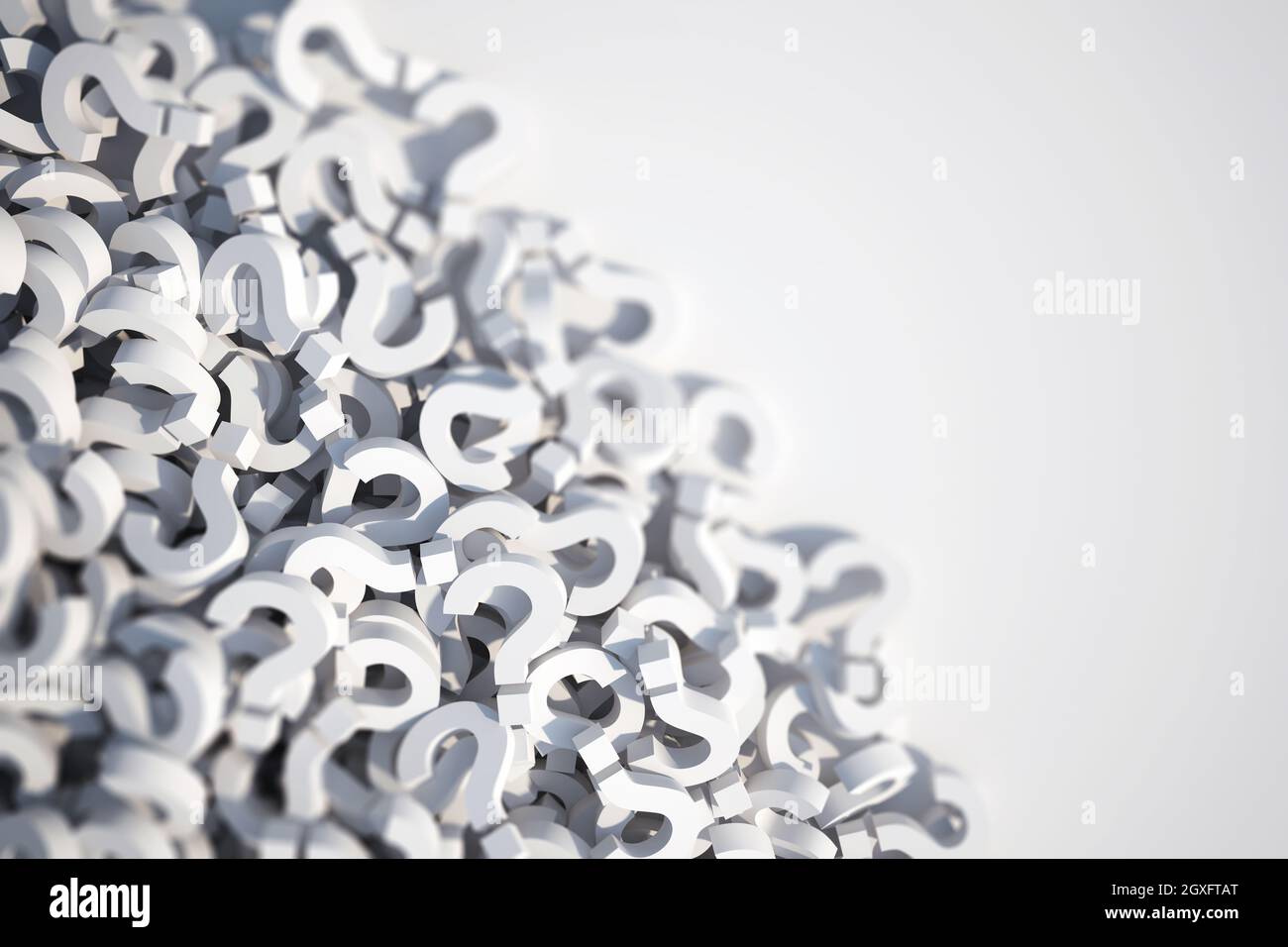 3D-Rendering von weißen Fragezeichen, gestapelt Stockfoto
