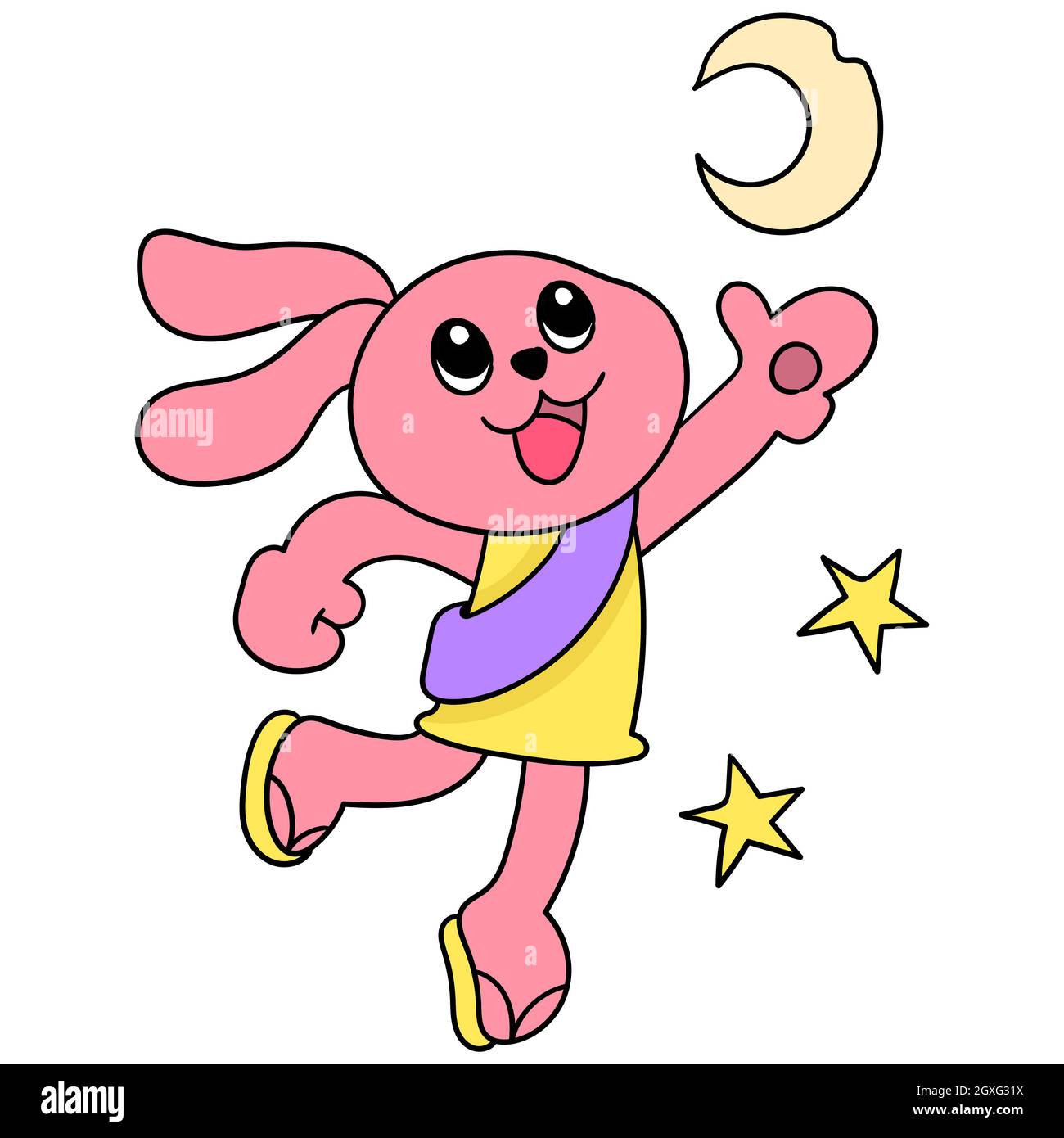 Das rosa Kaninchen freut sich, den heiligen Monat ramadan begrüßen zu dürfen Stock Vektor