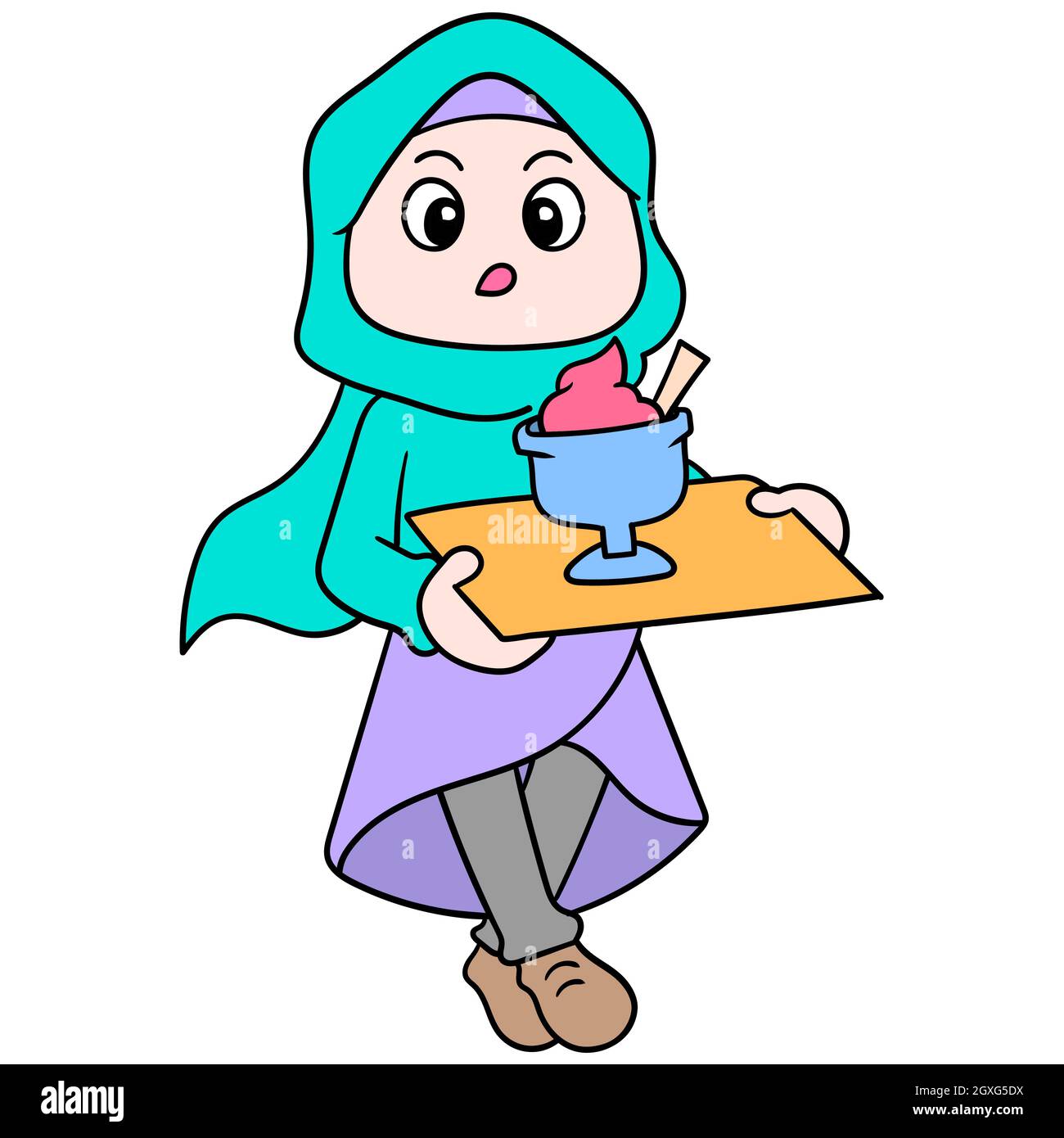 muslimische Frauen in schönen Hijabs gehen mit Eis, um ihr Fast Food zu brechen Stock Vektor