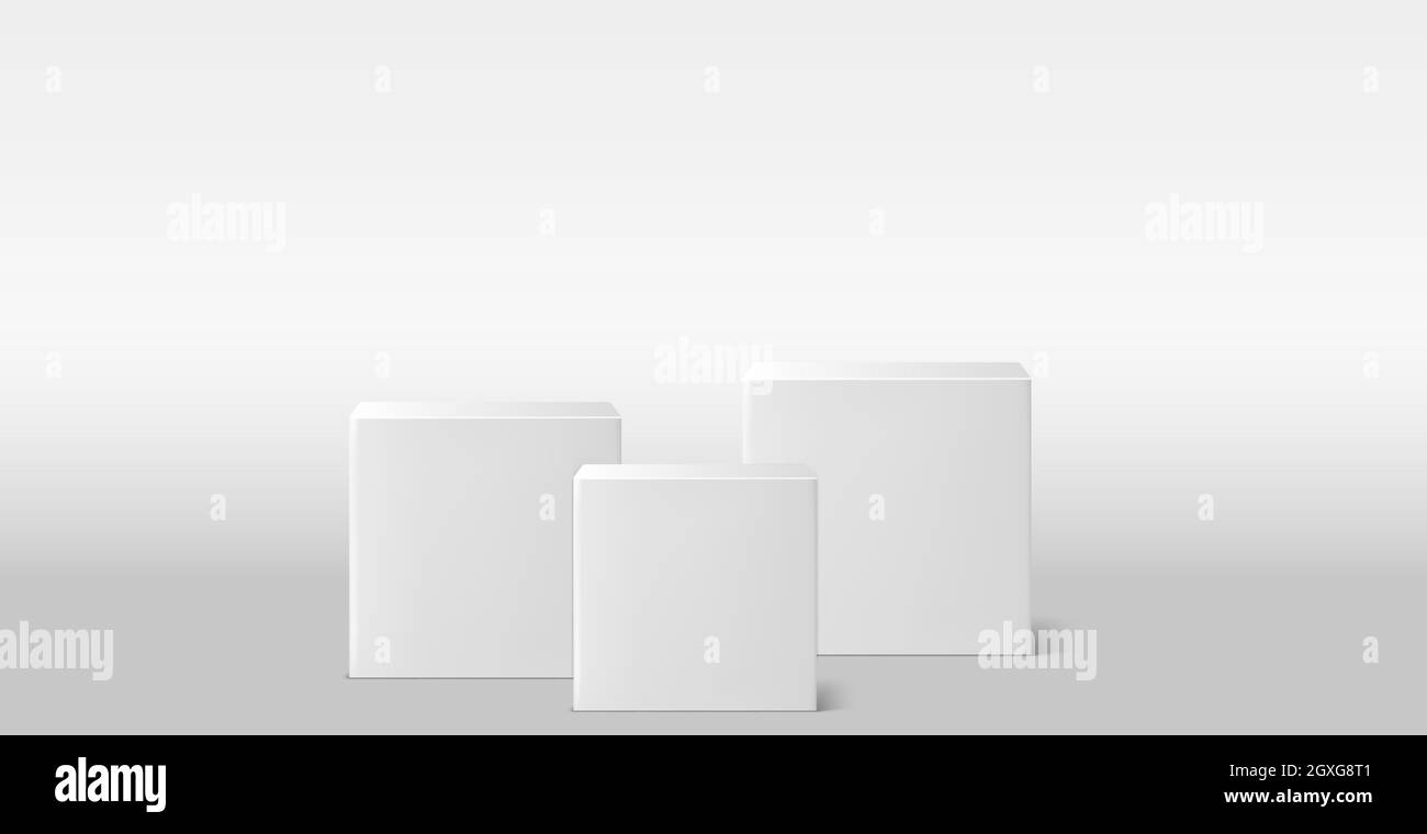 Realistisches Grau - weißes Studio, weiße Würfel Podium - Vektor-Illustration Stockfoto